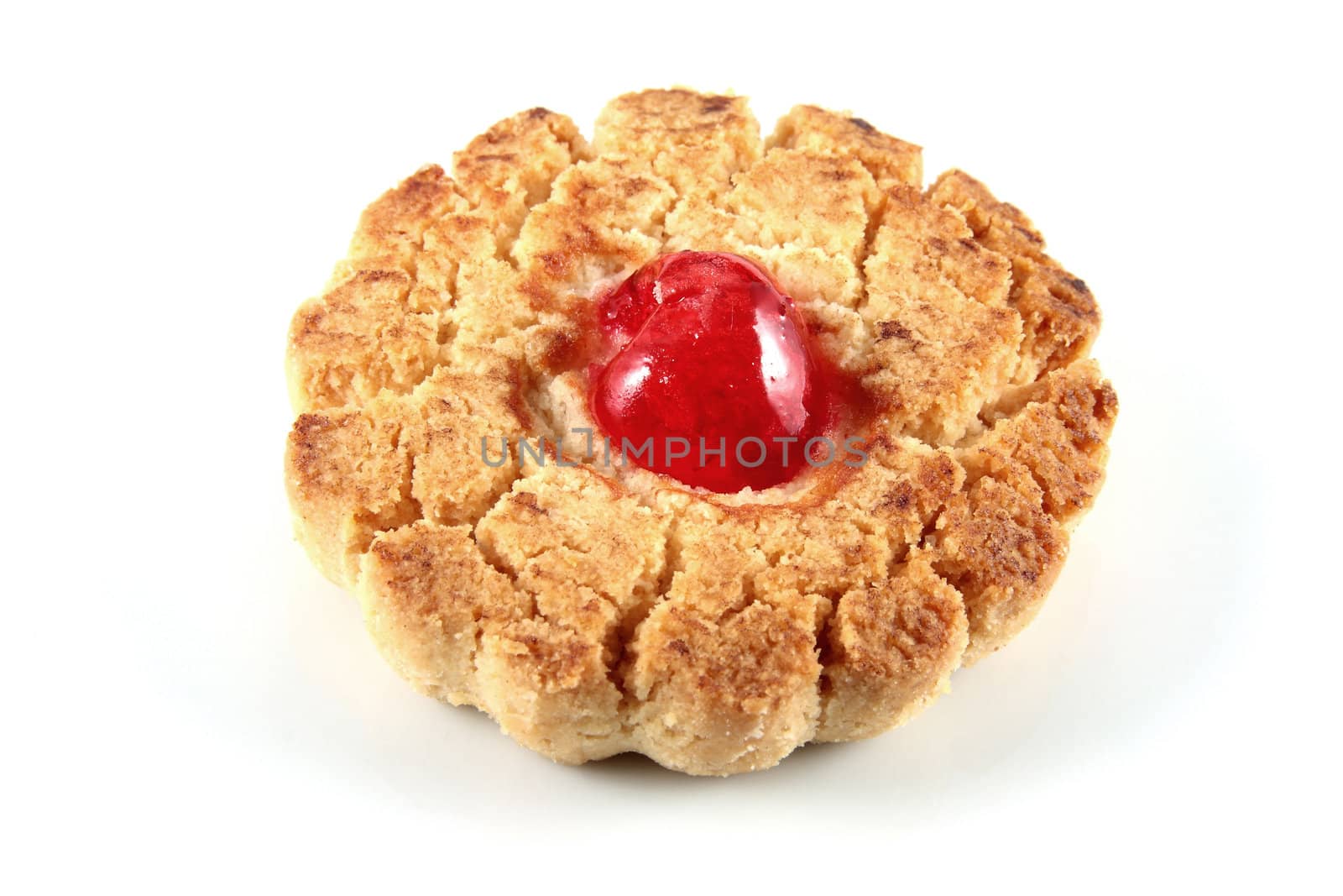 craft with candied cherry cookies made ​​with eggs and butter sugar flour salt isolated in white background Horizontal