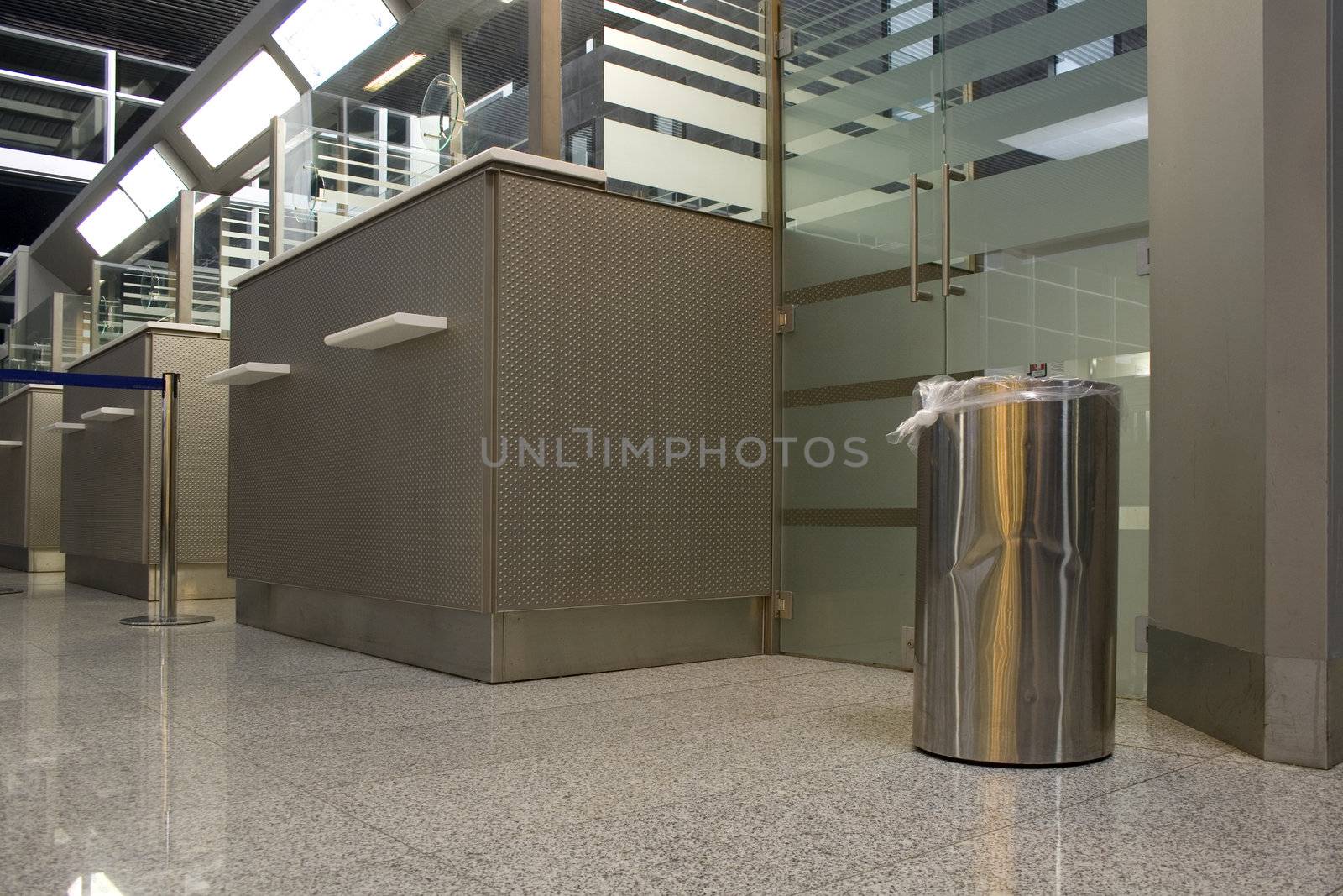 Steel Desks in airport hall