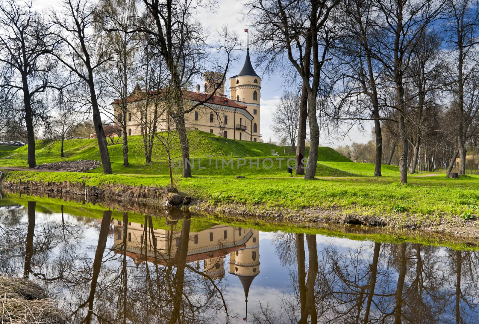 Mariental Castle in an early spring day with reflection in water