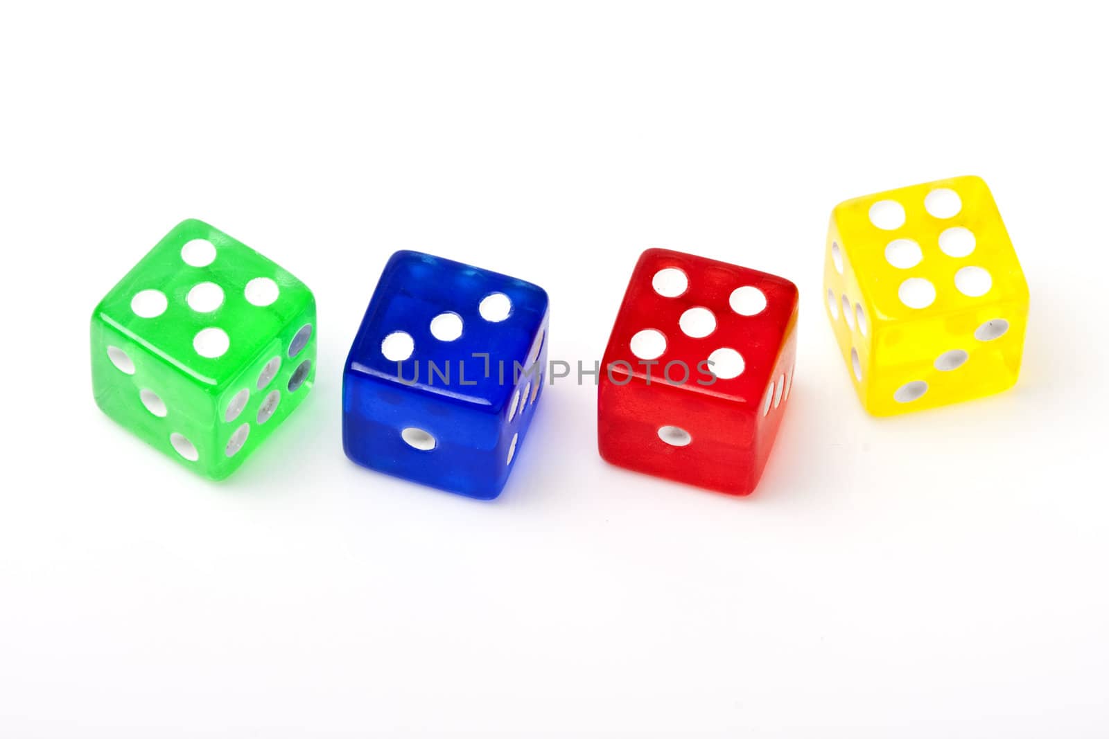 Four color of dice group object on the white background