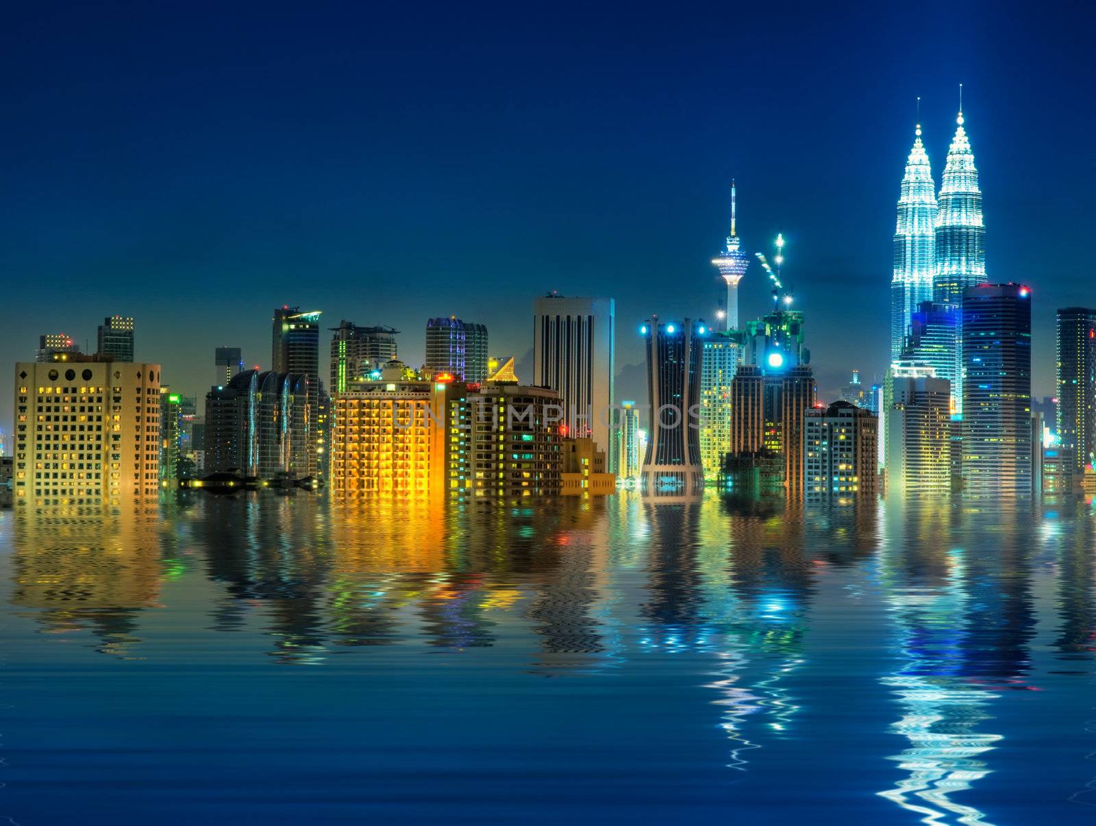 Kuala Lumpur is the capital and the largest city of Malaysia, view with water reflection.