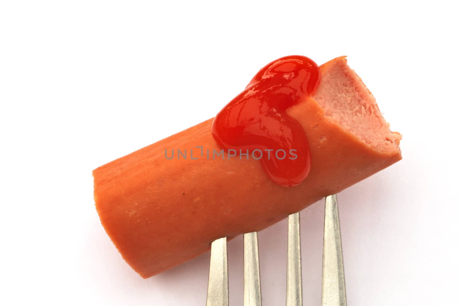 hot dog sausage on fork