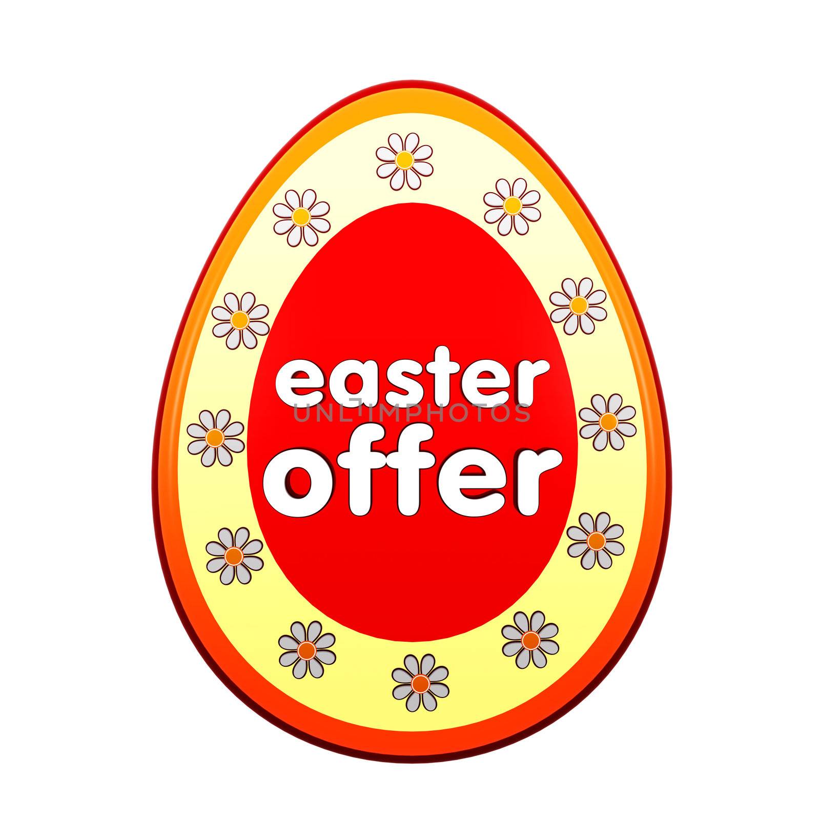 easter offer in red egg shape label with flowers by marinini