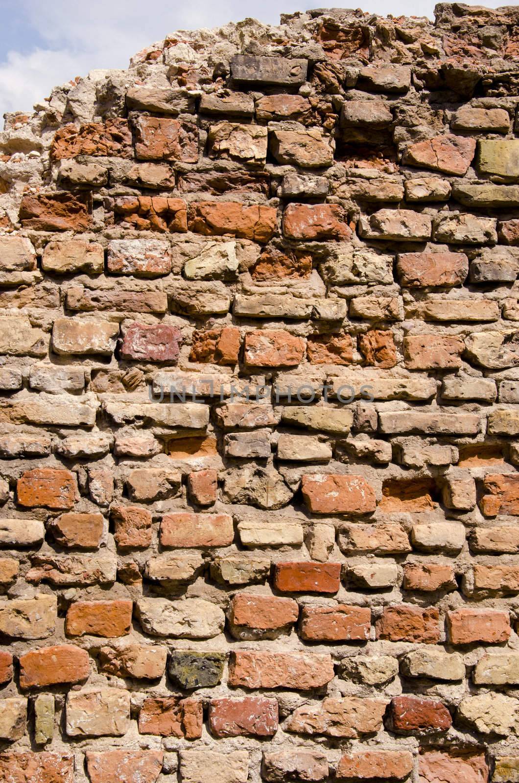 Old dilapidated brick wall backdrop by sauletas