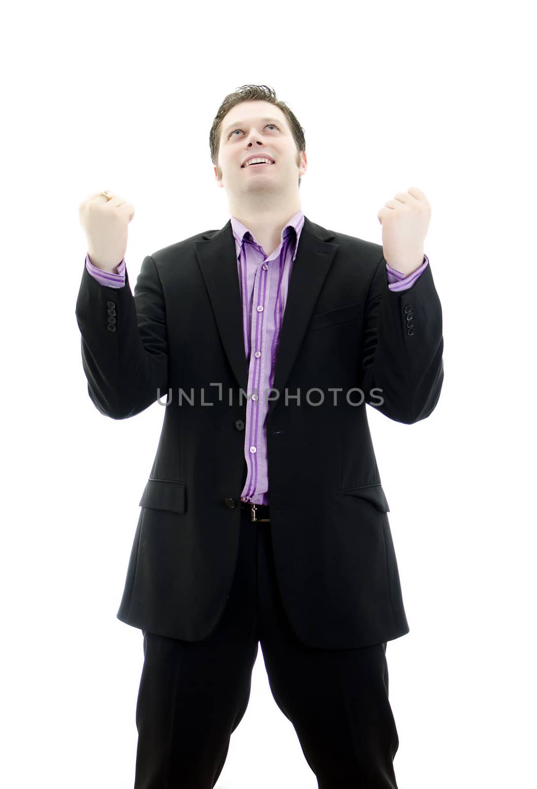 Portrait of a Happy young business man. Isolated on white background with copy space.