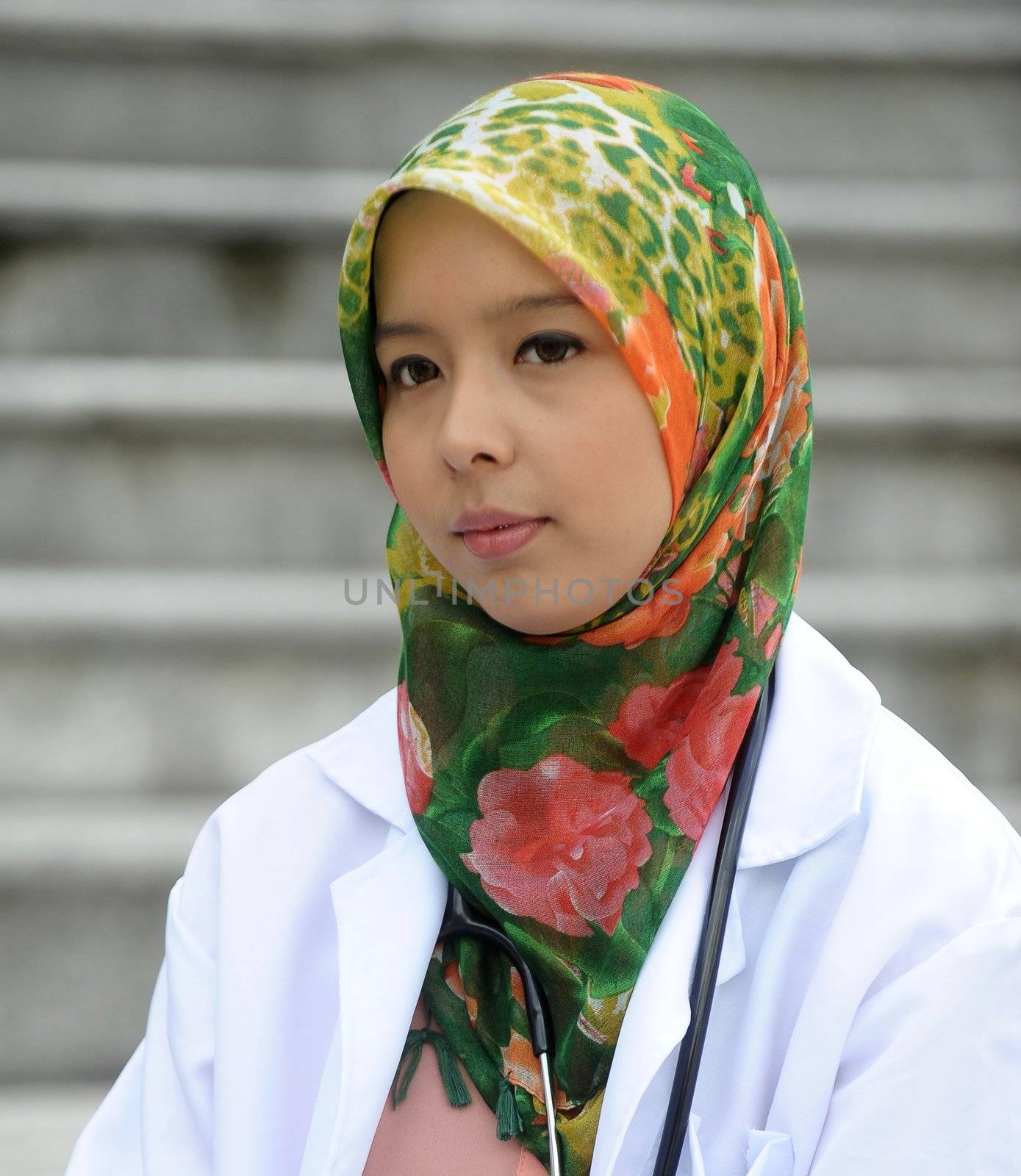 Medical Girl with Scarf think something