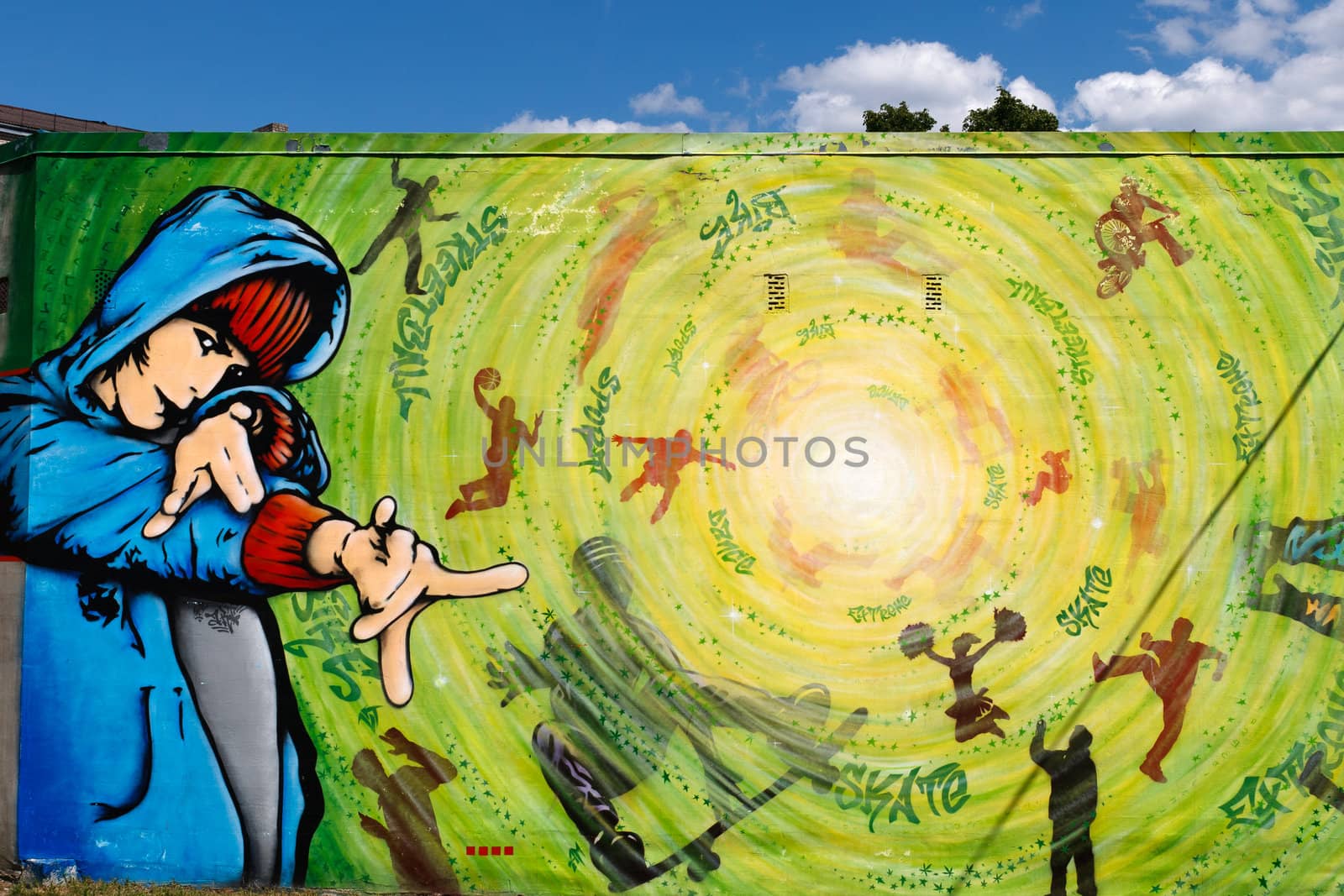 Detail of graffiti painted illegally on public wall in Latvia