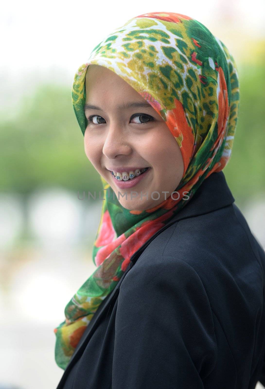 Smile of Scarf Girl with Braces Teeth