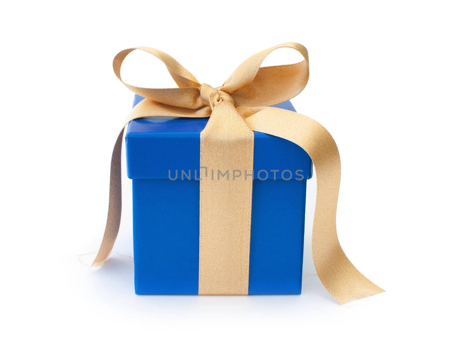 Blue gift box with a gold ribbon 