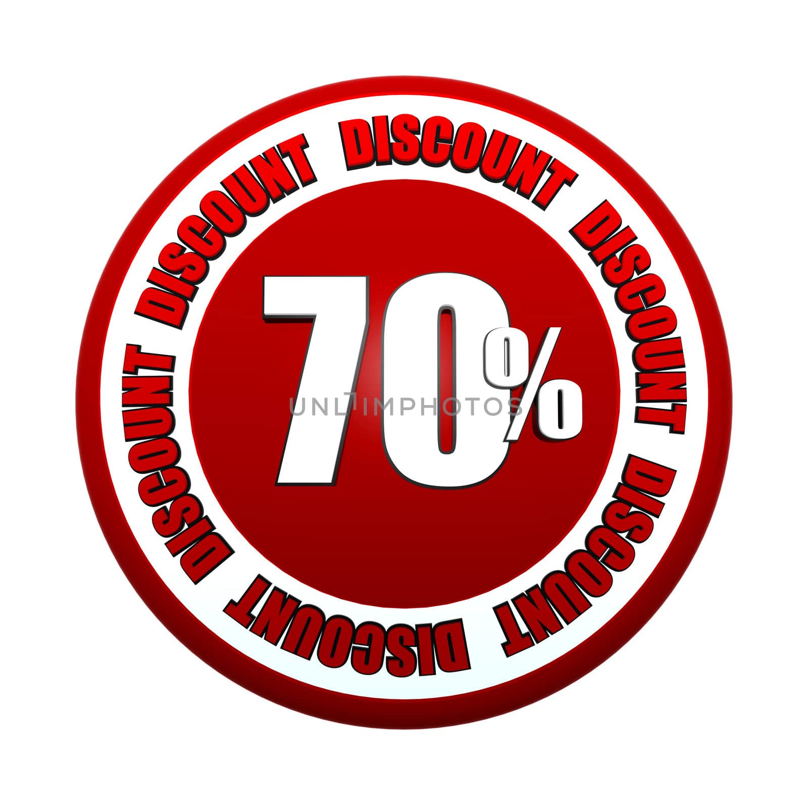 70 percentages discount - 3d red white circle label with text, business concept