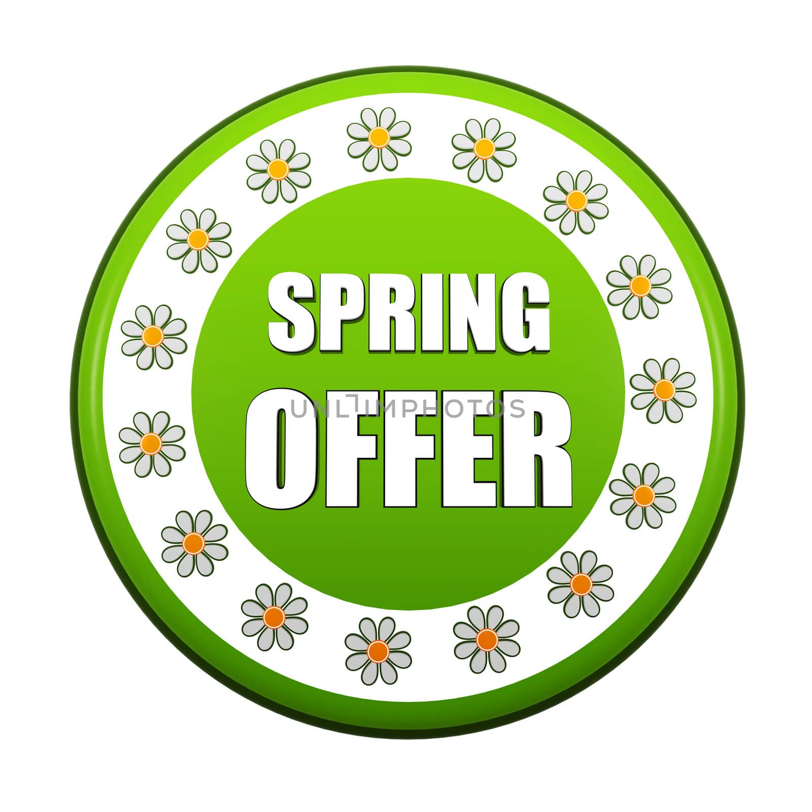 spring offer green circle label with flowers by marinini