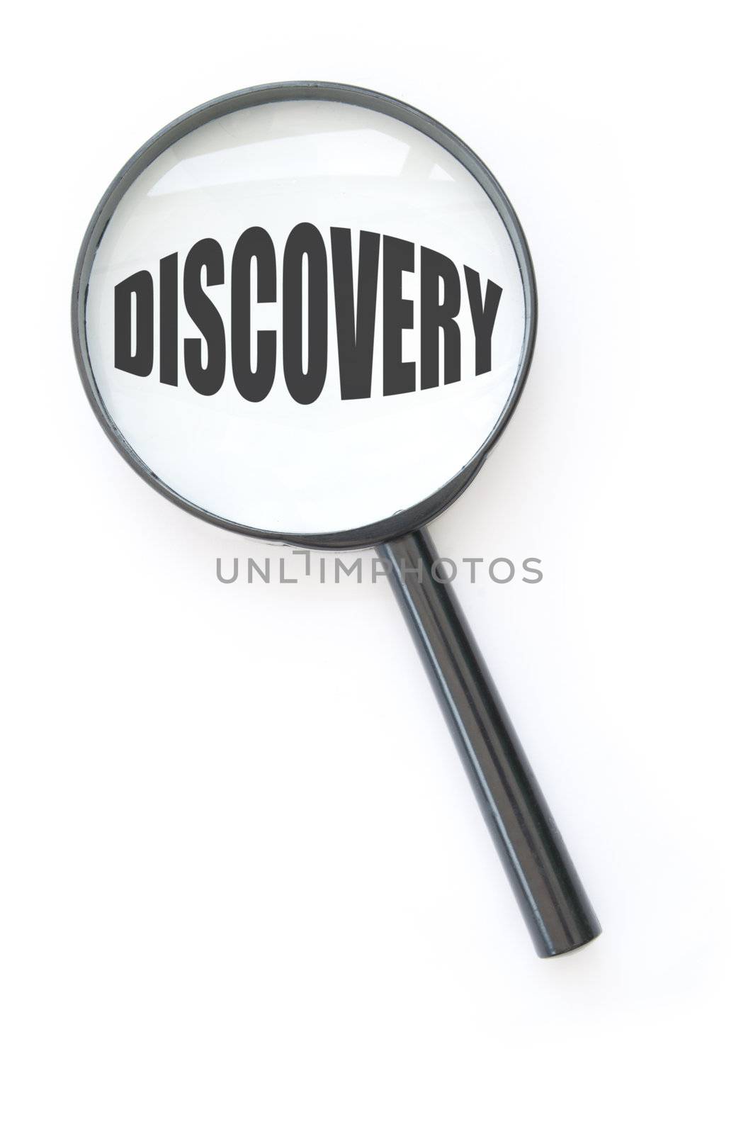 Magnifying glass focused on the word discovery