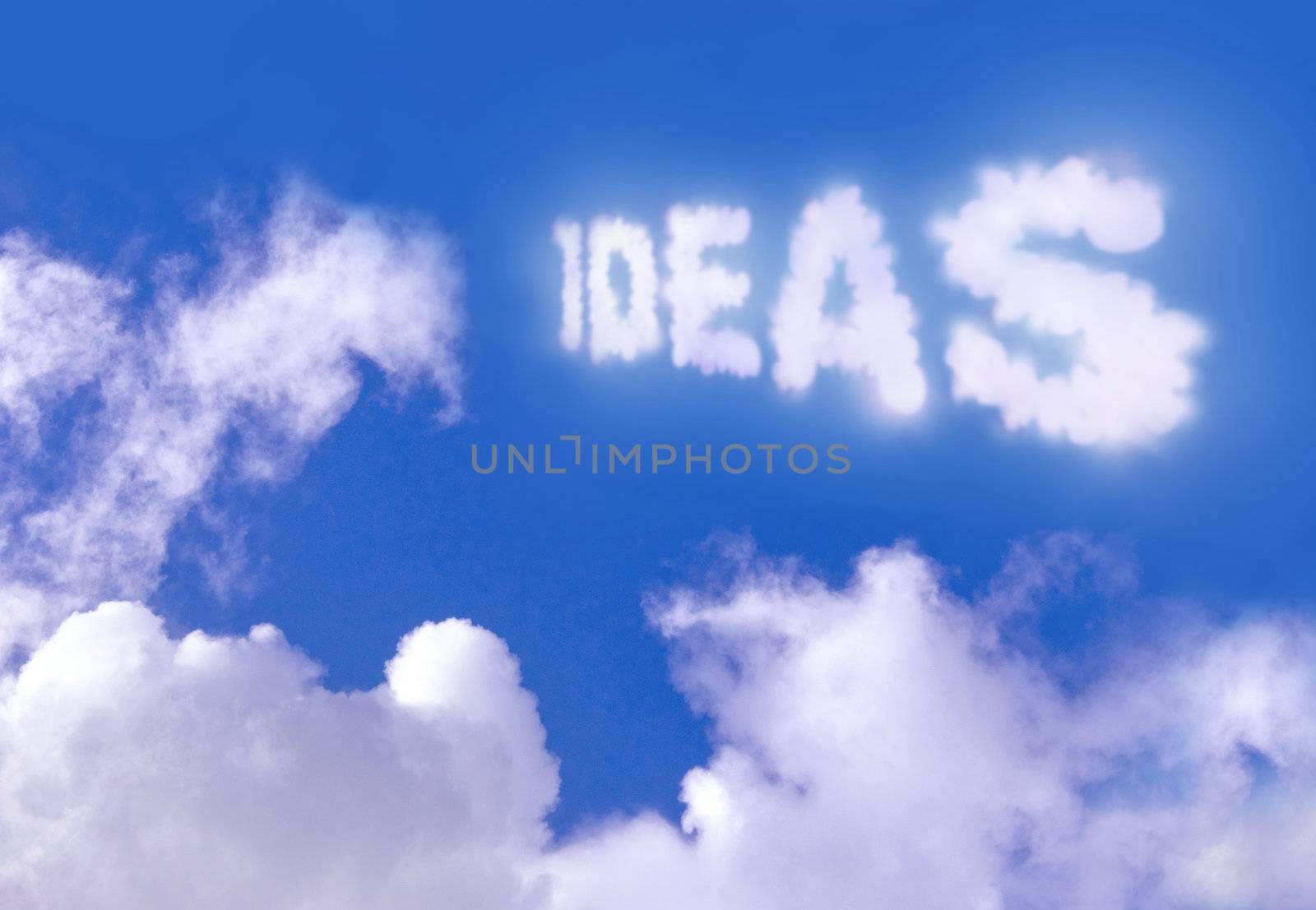 Ideas written with clouds against blue sky 