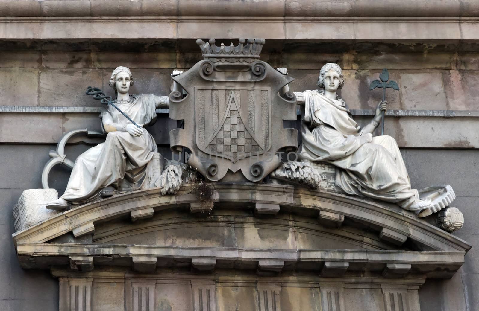 detailed old architecture facade of Barcelona, Spain