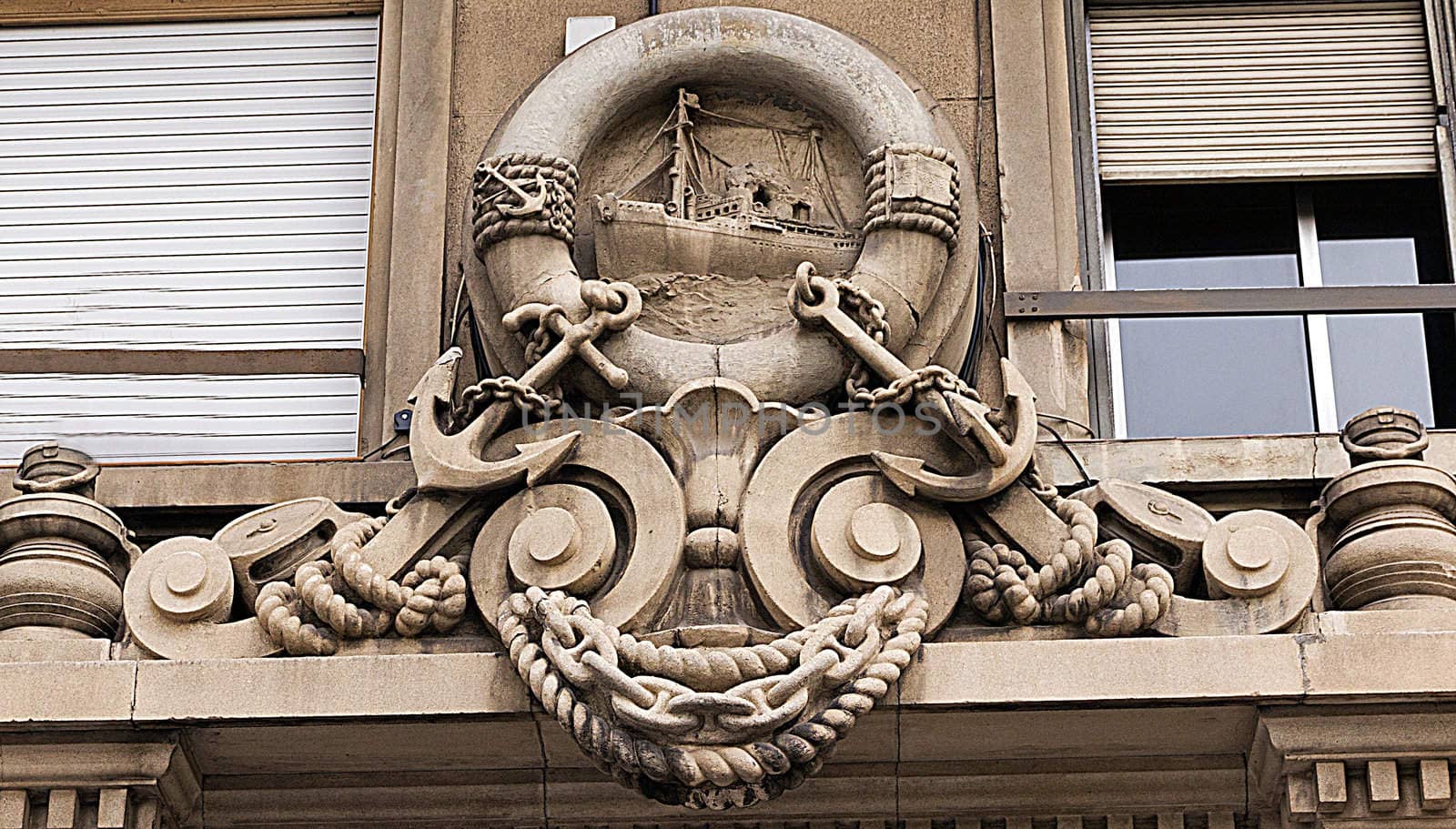 sea subject detailed old architecture facade of Barcelona, Spain