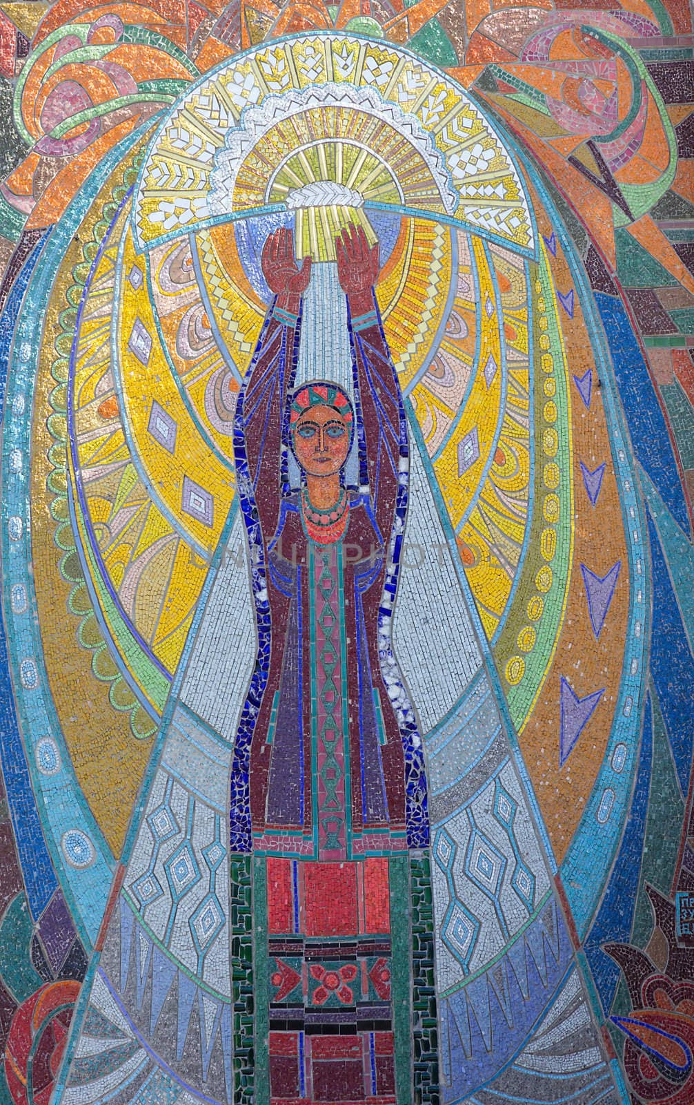 woman colorful mosaic texture on the wall