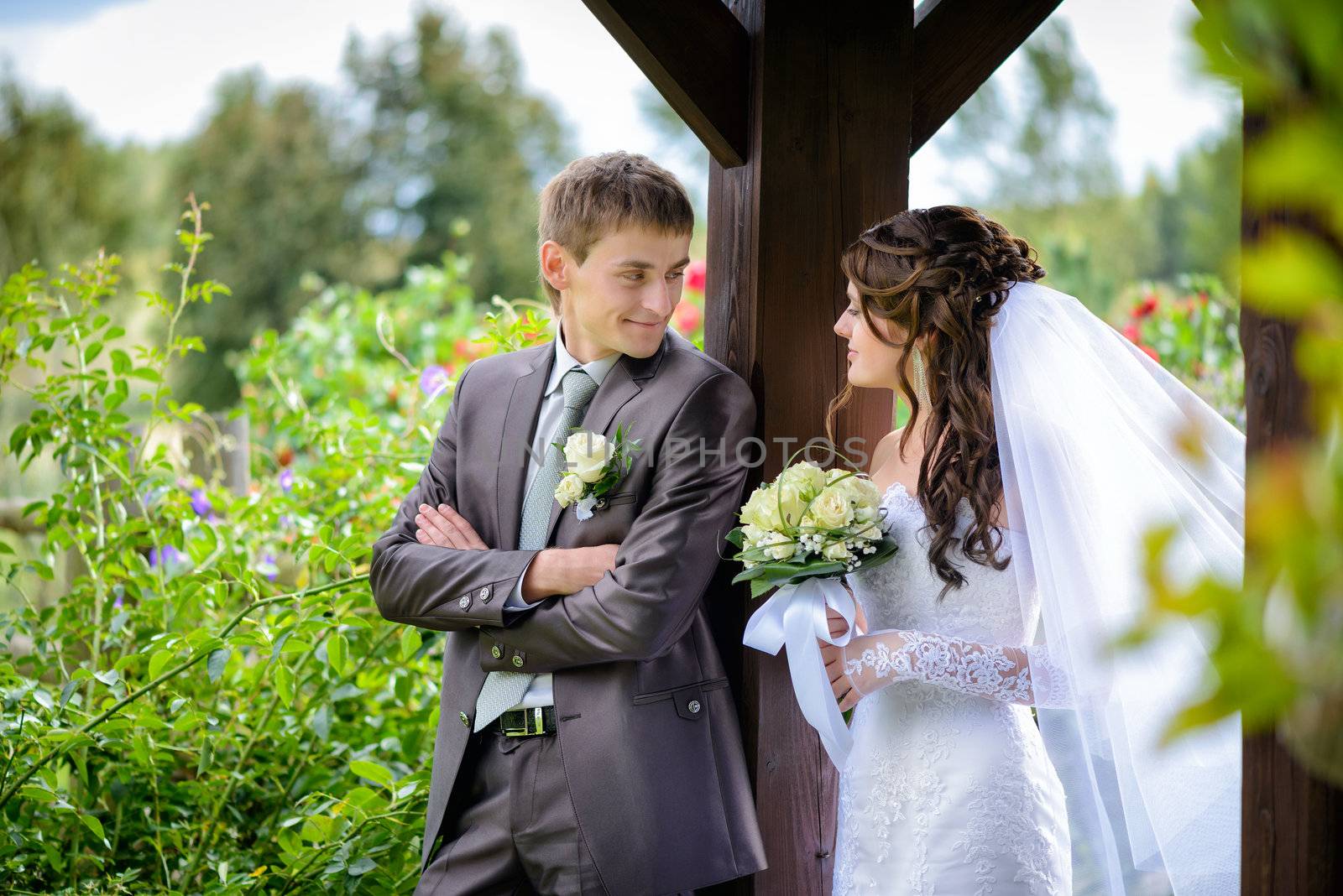 Bride and groom outdoor portrait