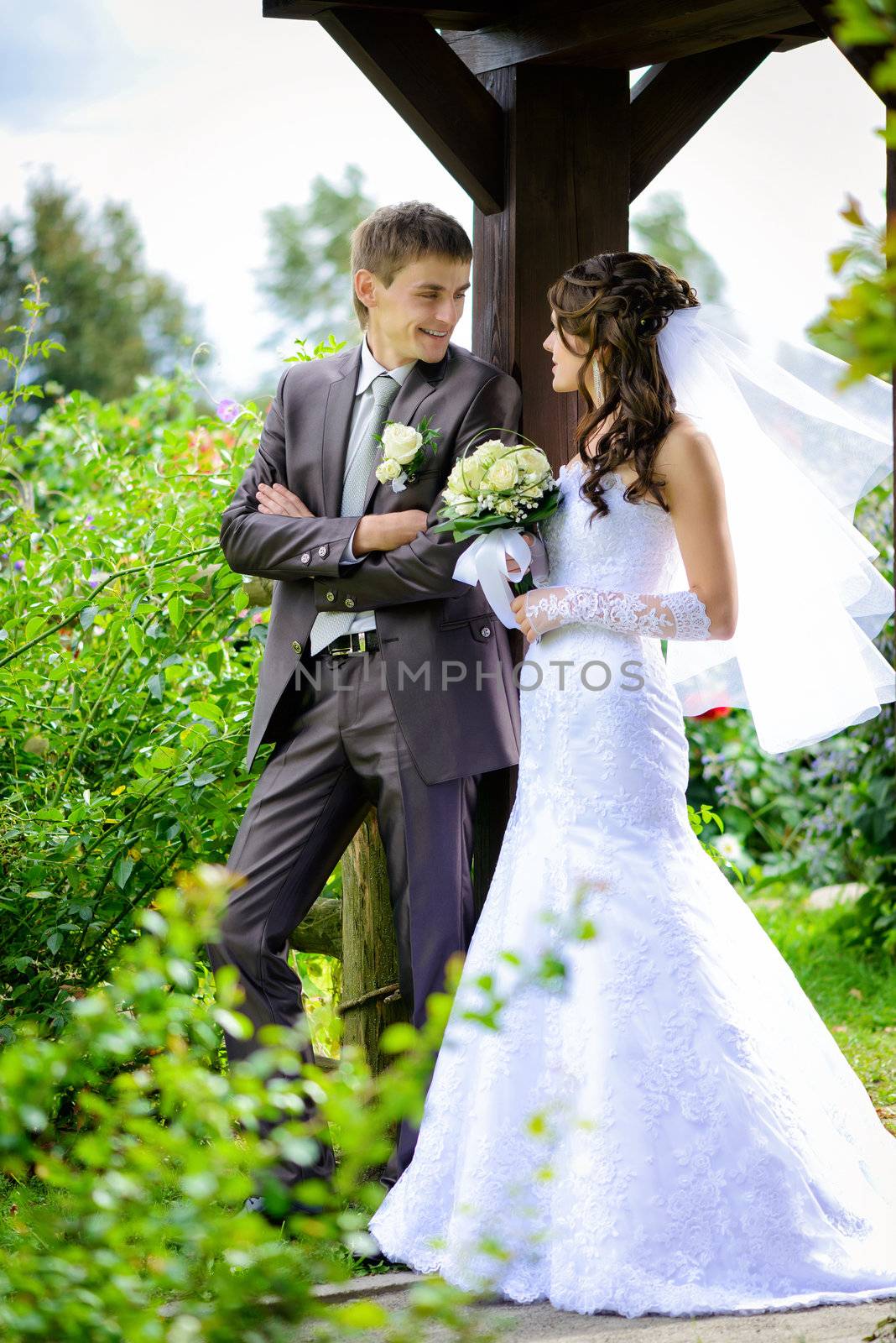 Bride and groom outdoor portrait