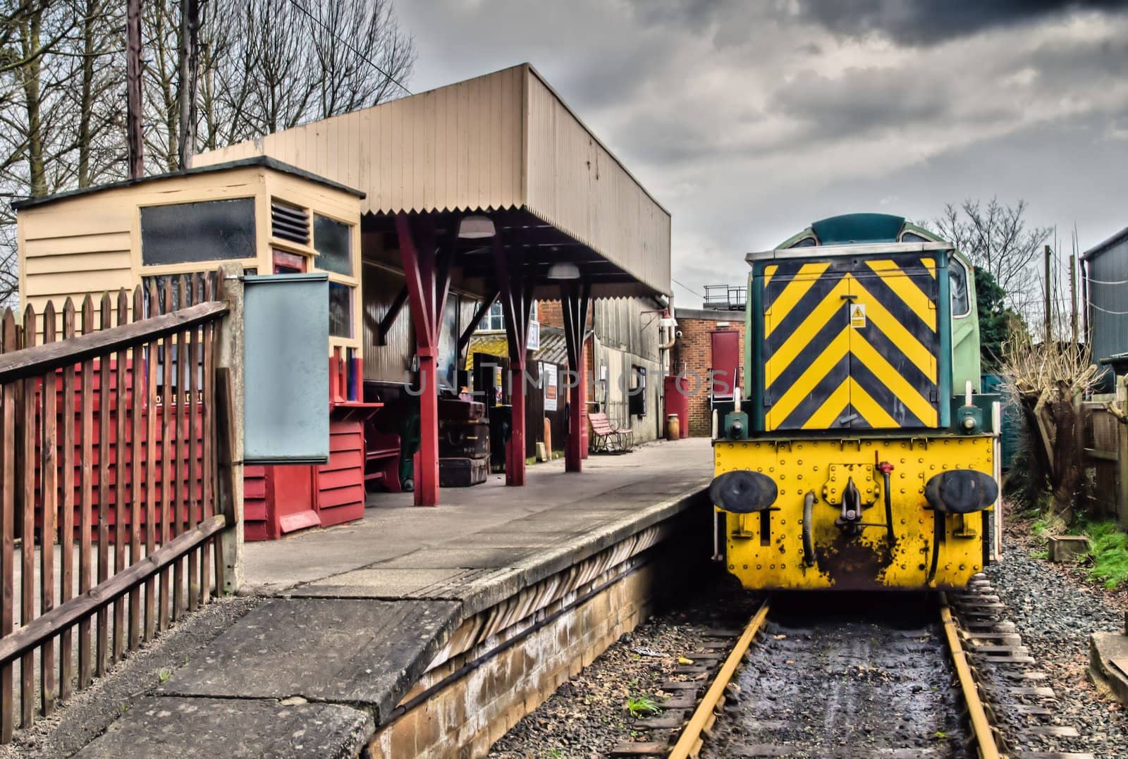 Vintage diesel train waiting at the station platform