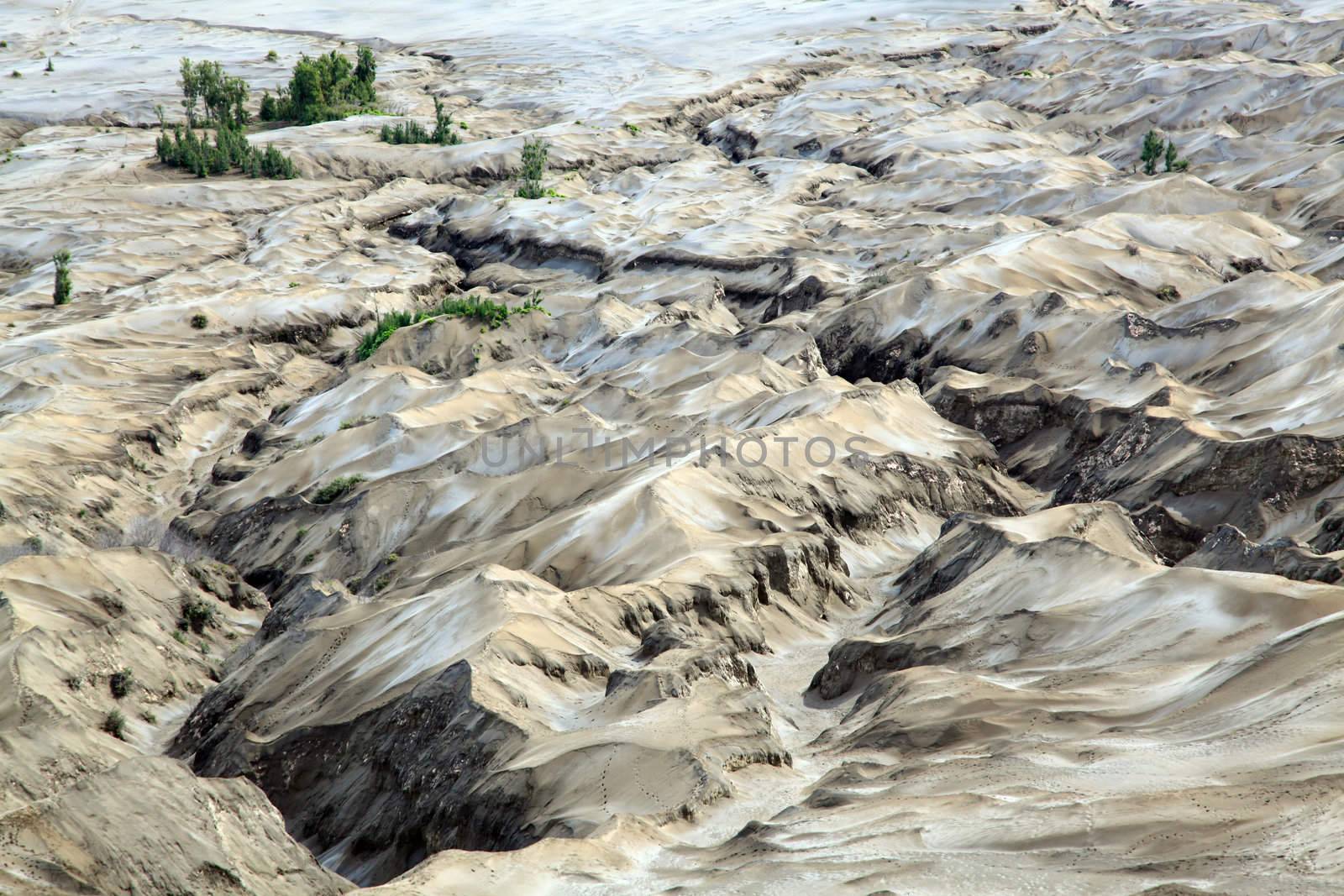 Desert Sand Dune Mountain Landscape of Bromo Volcano crater, East Java Island Indonesia