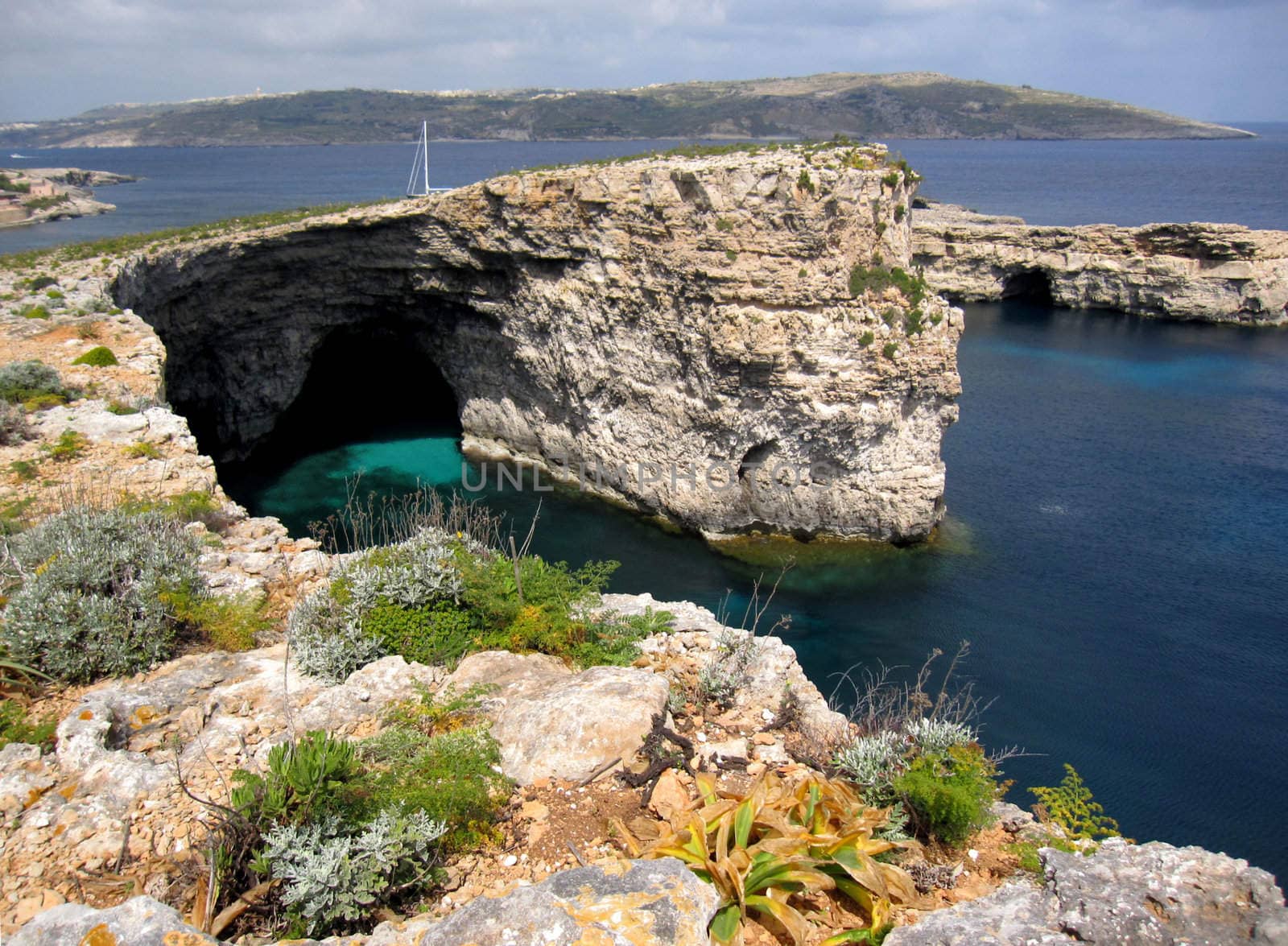 Rock formations in Comino, Malta.