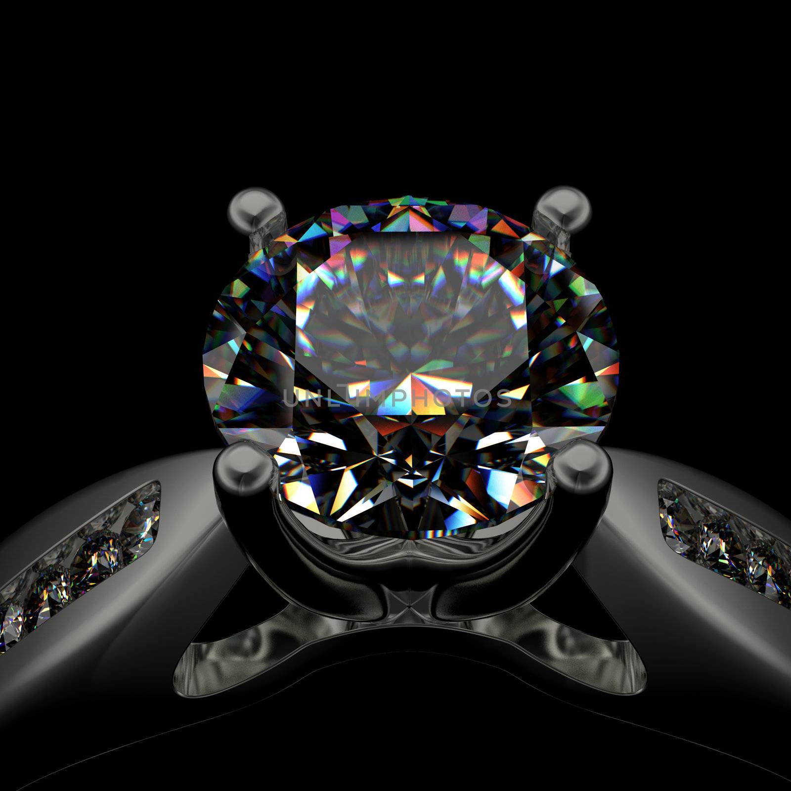 Ring with diamond on black background 