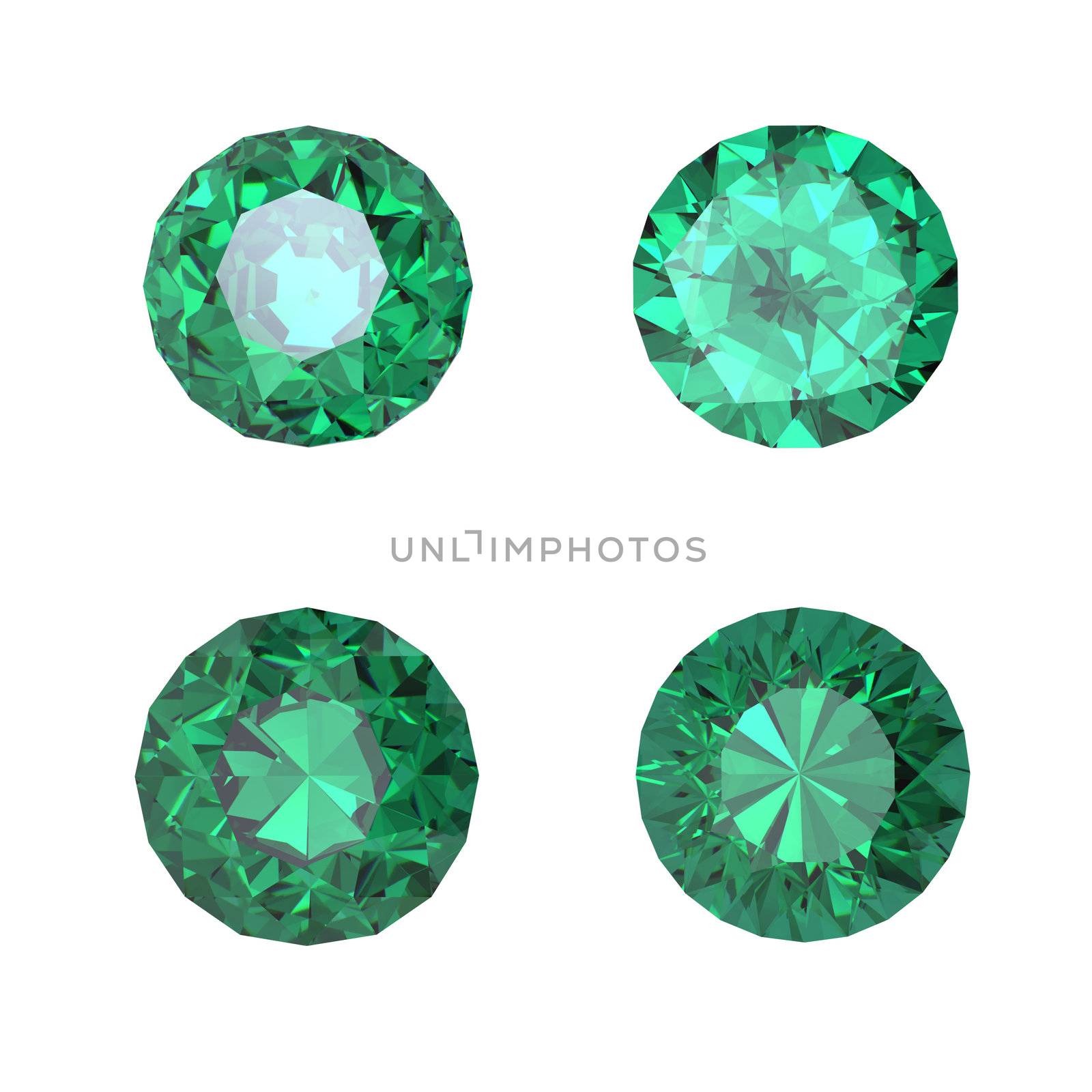 Round emerald isolated on white background. Gemstone