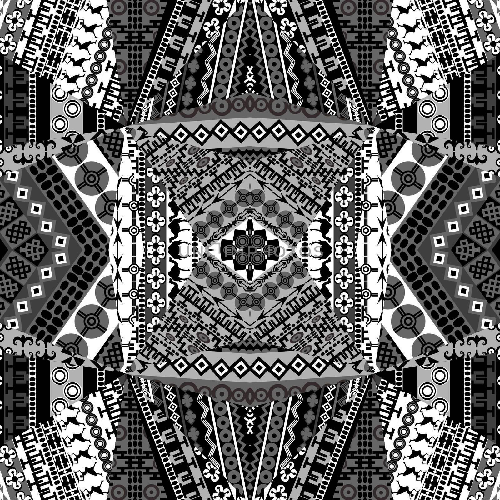 Background with mosaic of African black and white patterns