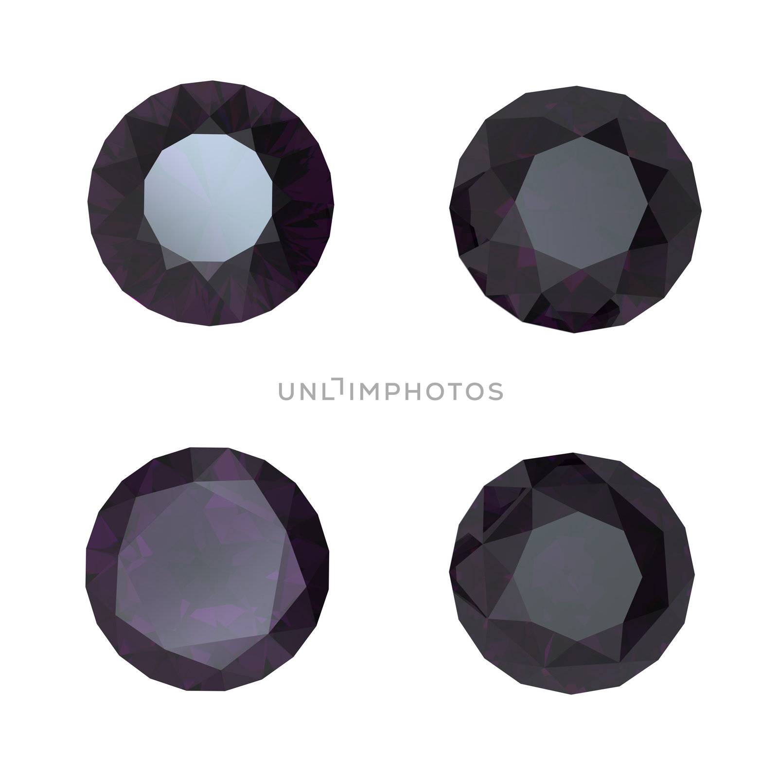 Round black sapphire isolated on white background. Gemstone