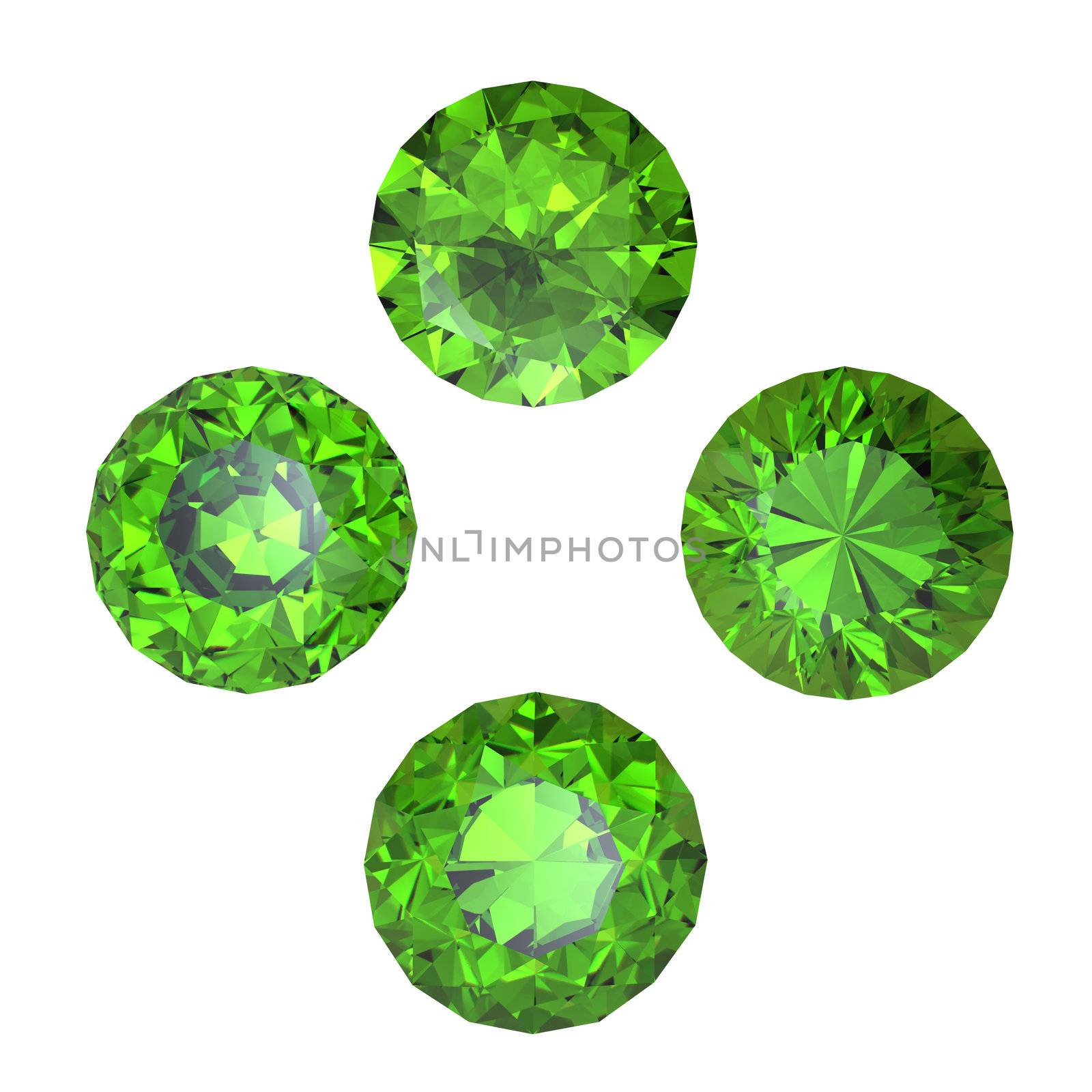 Round peridot isolated on white background. Gemstone