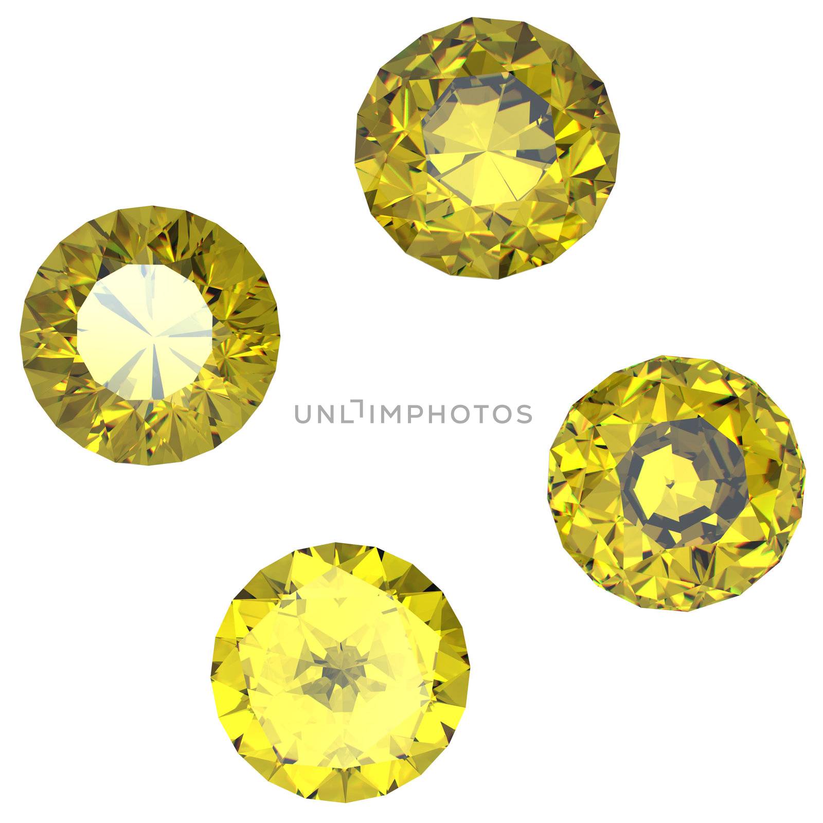 Round yellow sapphire  isolated on white background. Gemstone