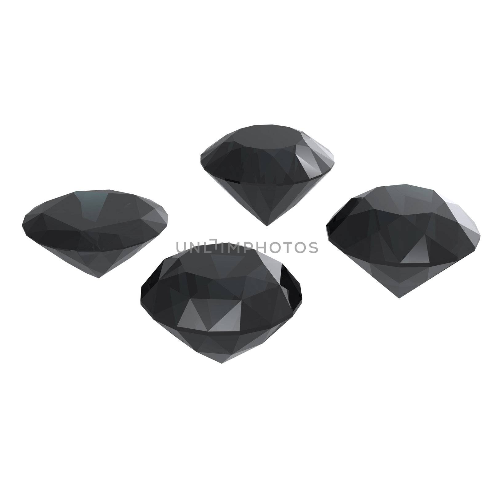 Round black sapphire isolated on white background. Gemstone