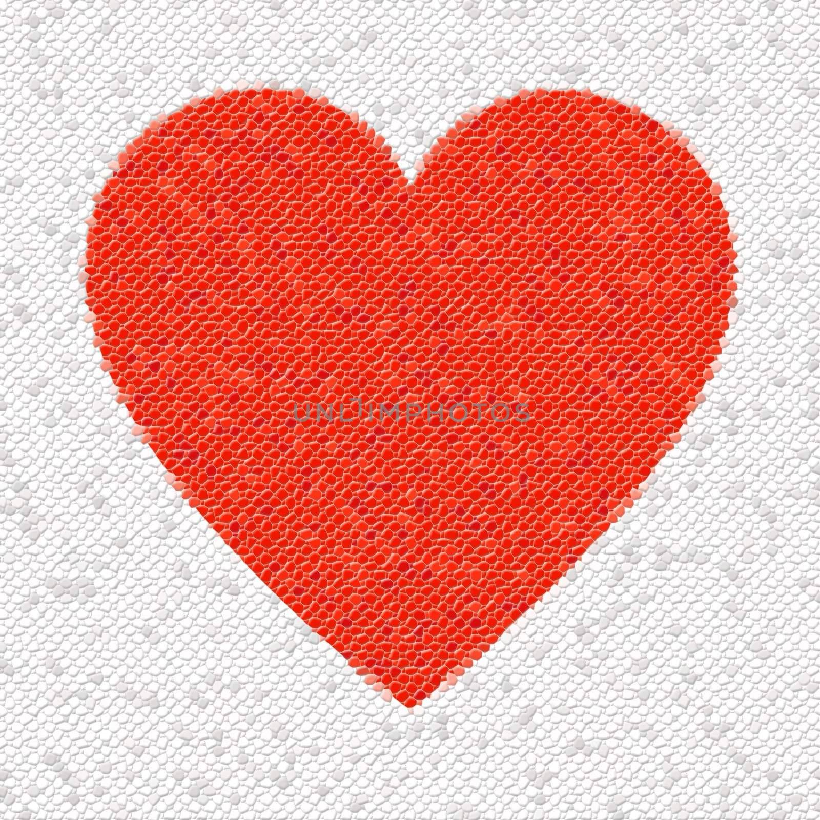 Red heart mosaic made from little tiles.
