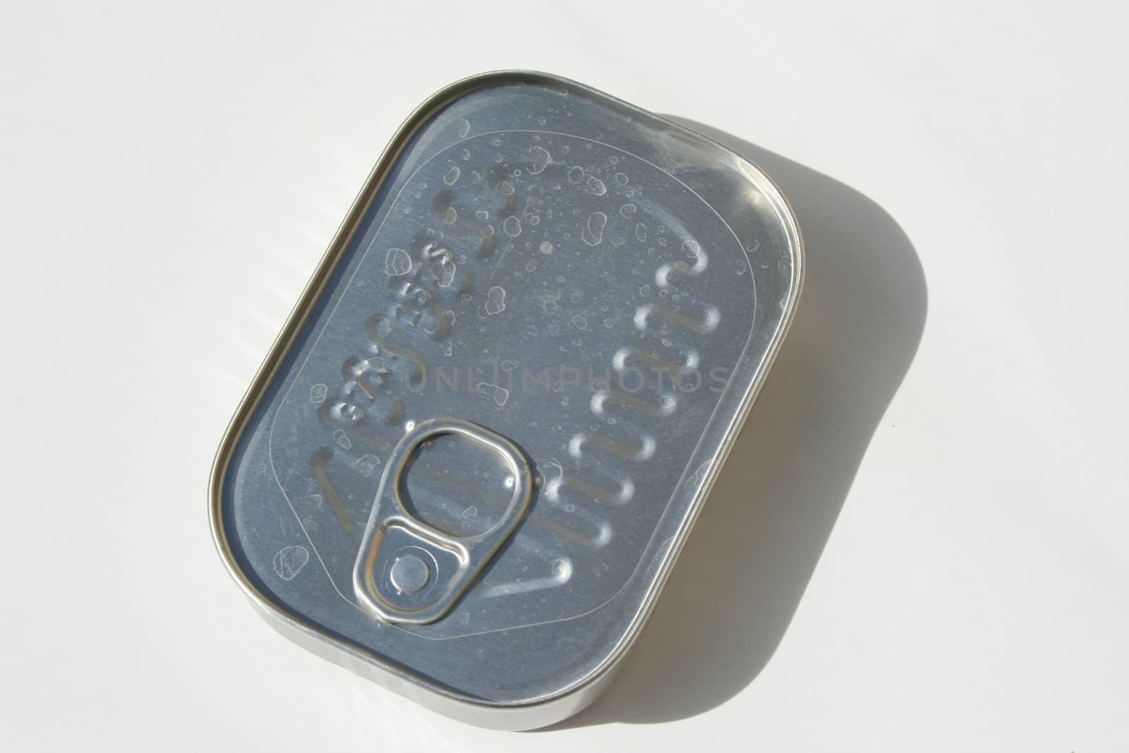 Close up of a tin can with sardines.

