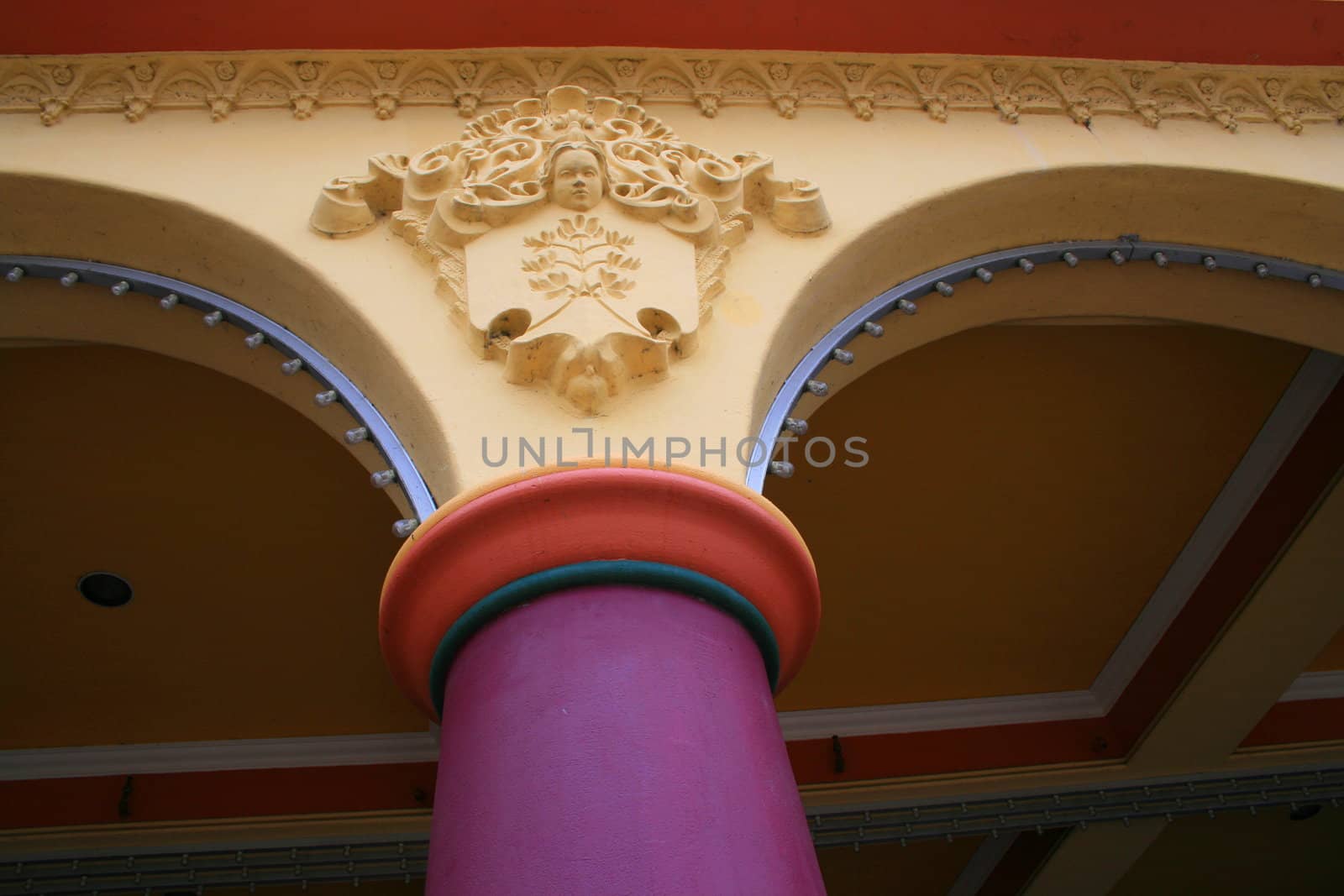 Close up of a unique column of a building.
