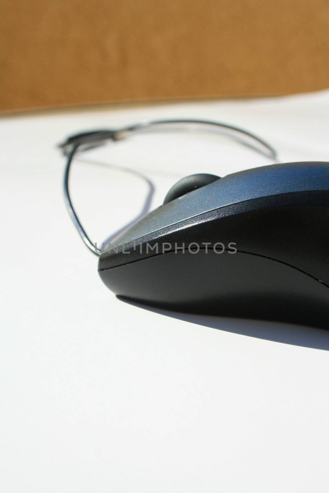 Close up of a computer mouse.
