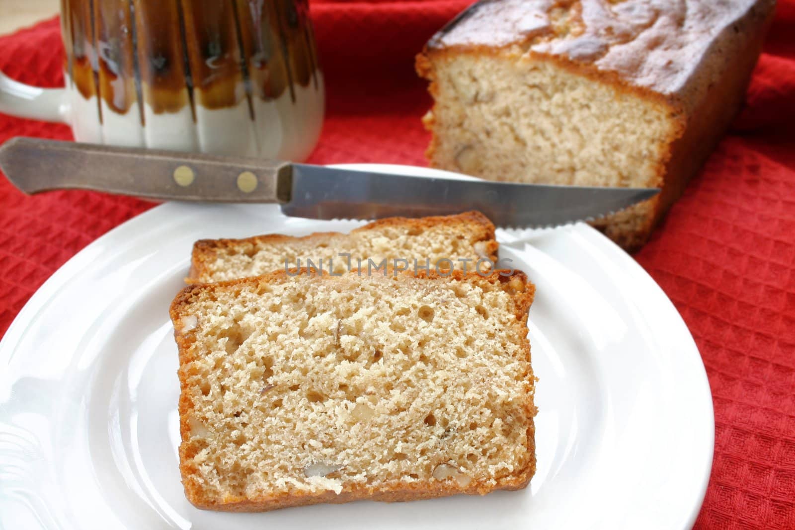 Slices of banana nut bread.