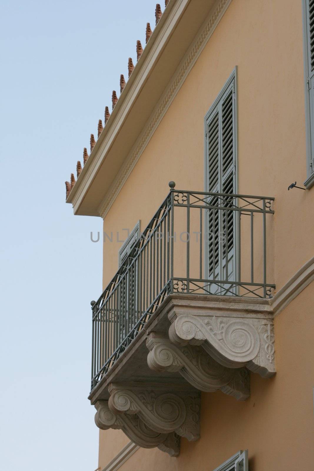 balcony from neoclassical house in athens greece