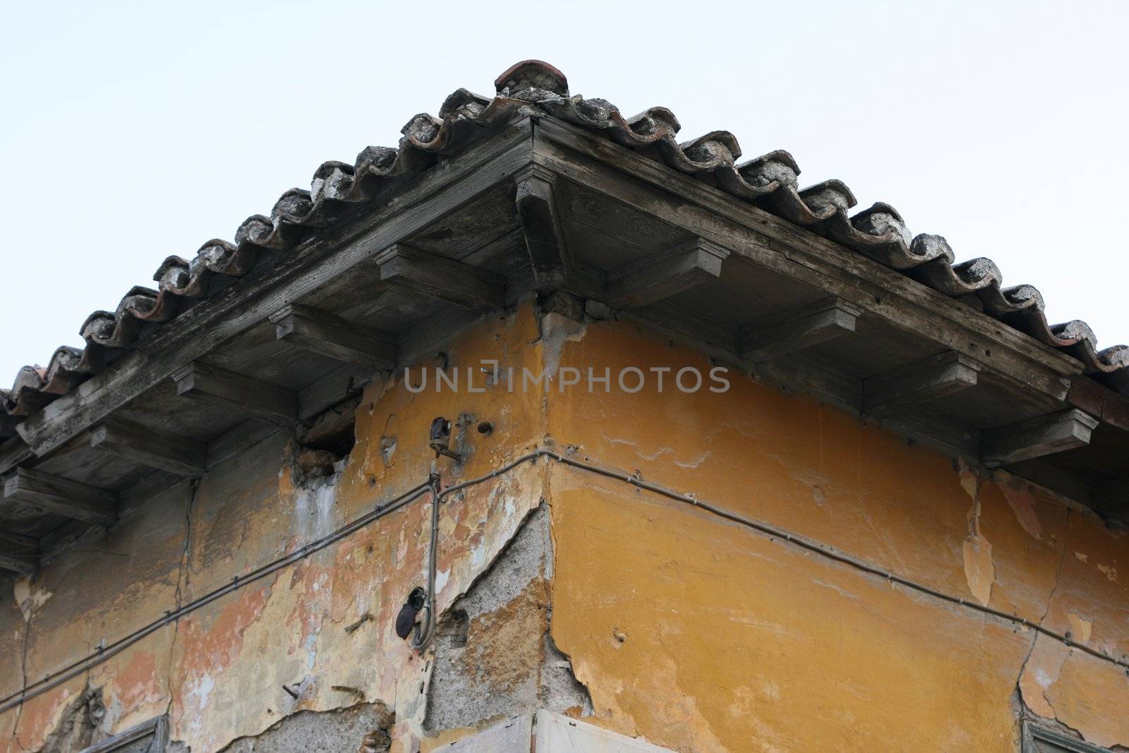 detail from the roof of abandoned old house in athens greece