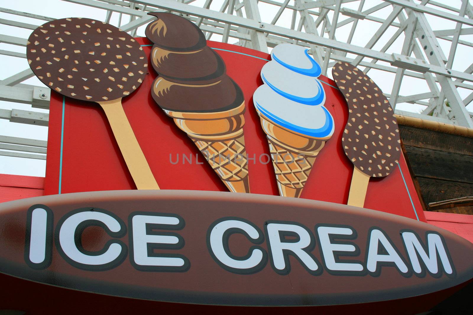 Close up of an ice cream sign on a candy store.
