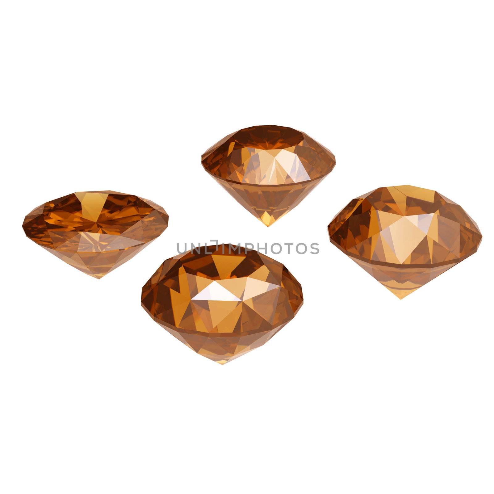 Round cognac diamond isolated on white background. Gemstone