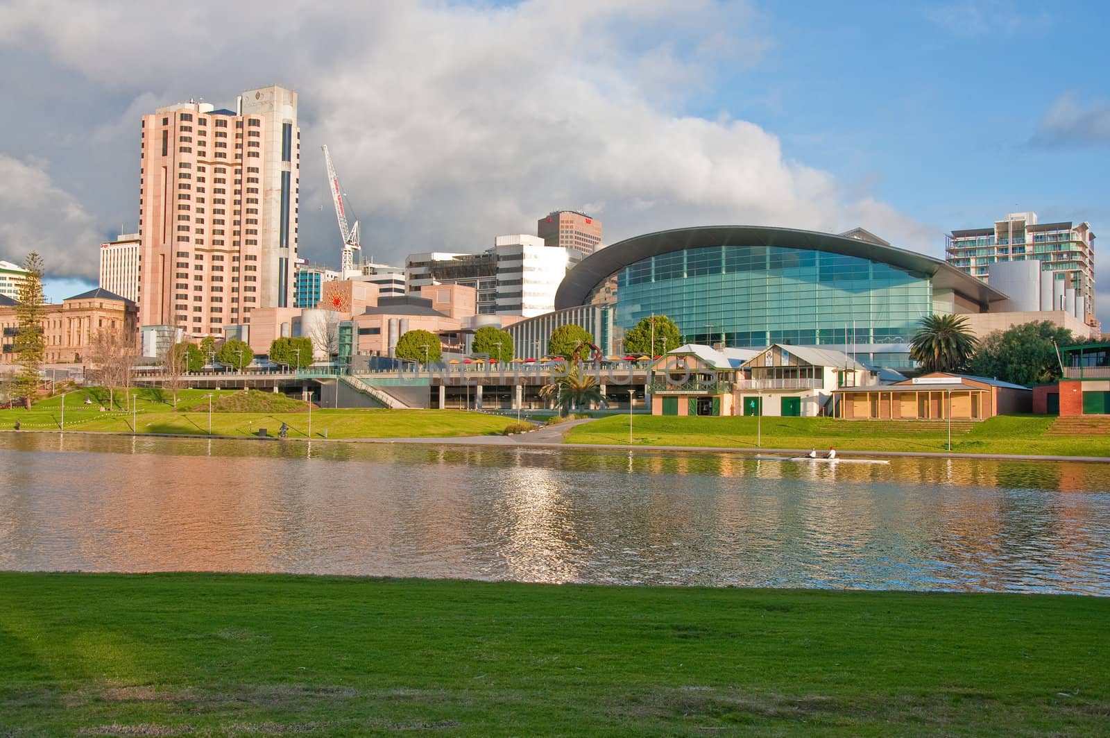 the downtown adeilaide and the river