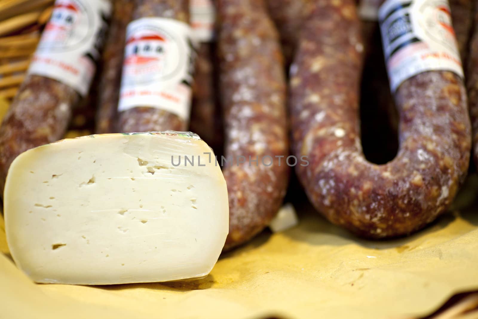 Close up of Salame and italian cheese