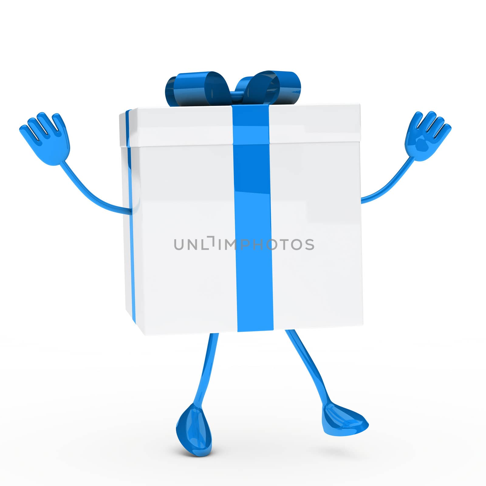 gift box with feets and hands wave