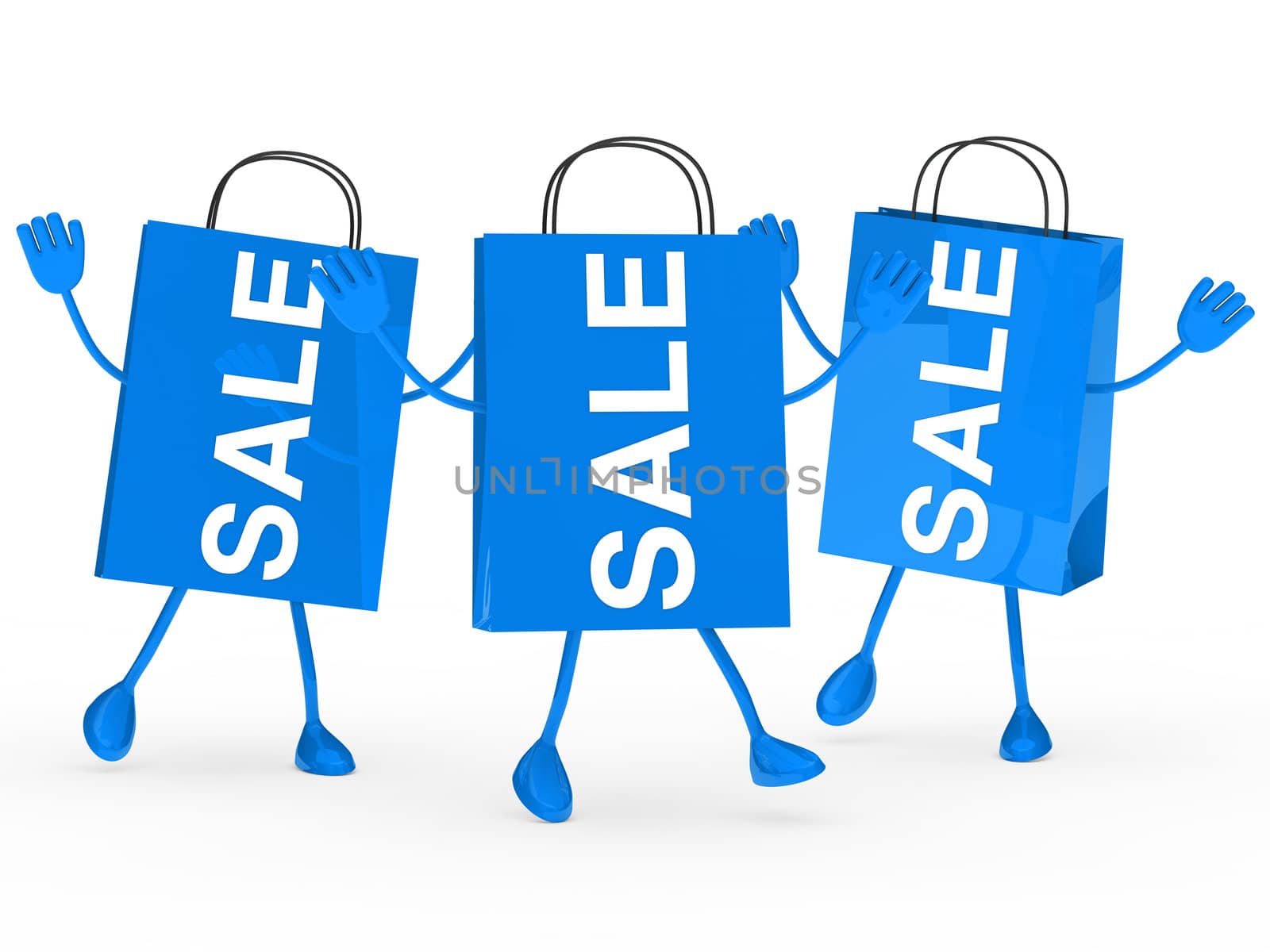 Three blue sale bags wave and jump