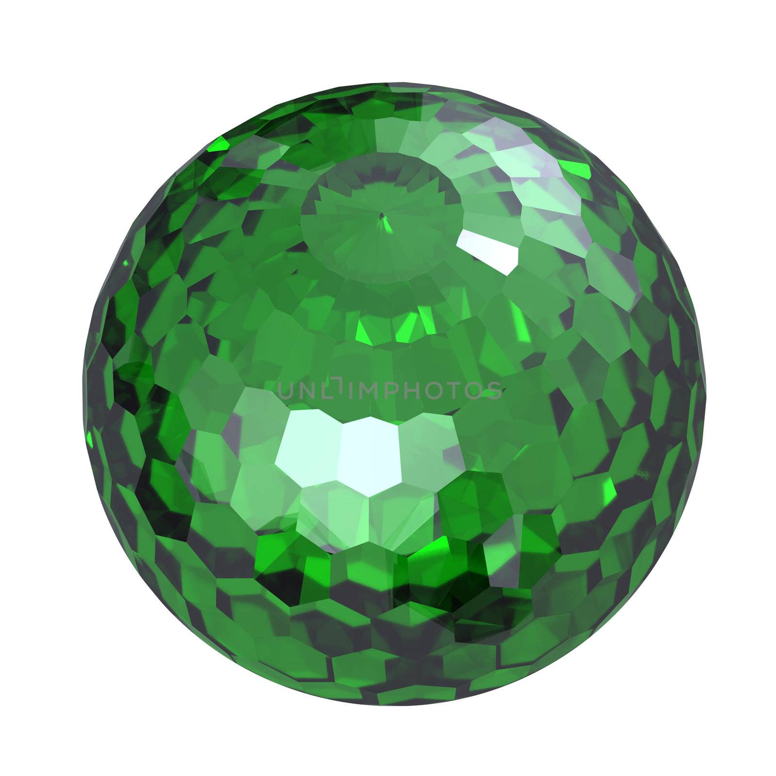 Round emerald  isolated on white background. Gemstone