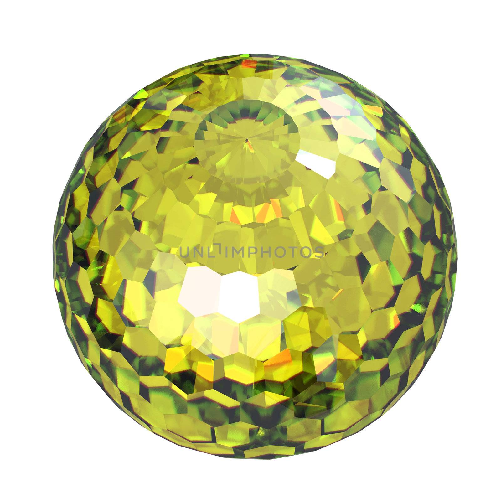 Round yellow sapphire isolated on white background. Gemstone