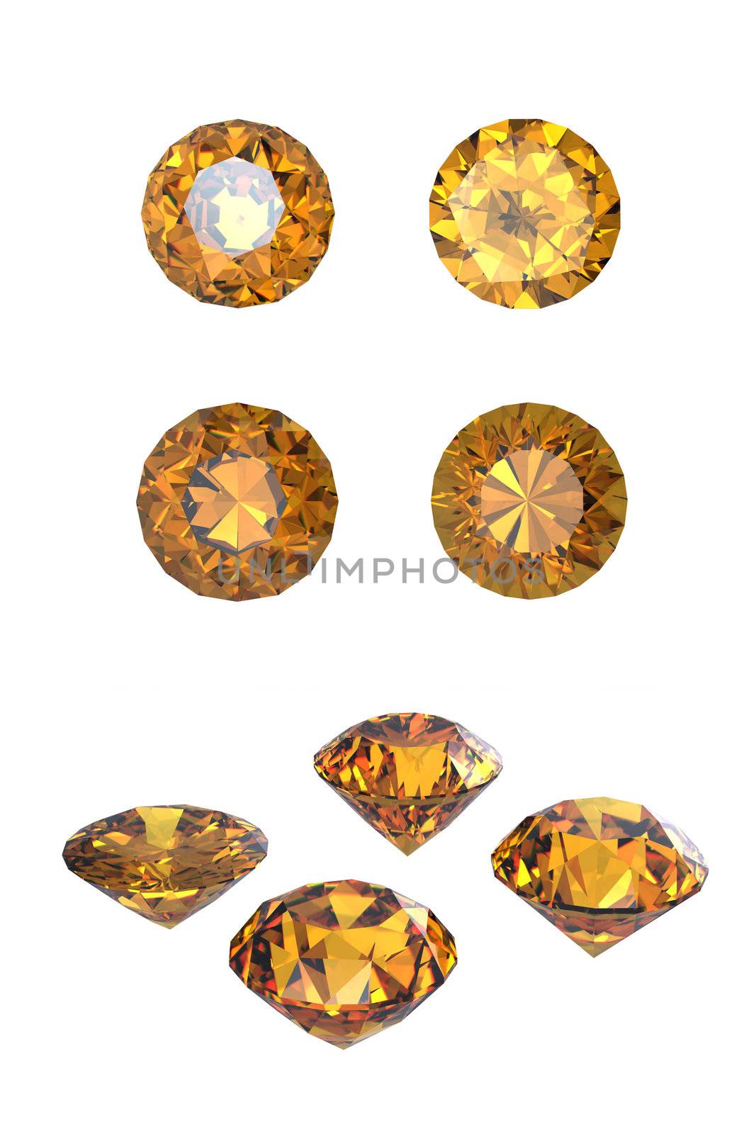 Round citrine isolated on white background. Gemstone