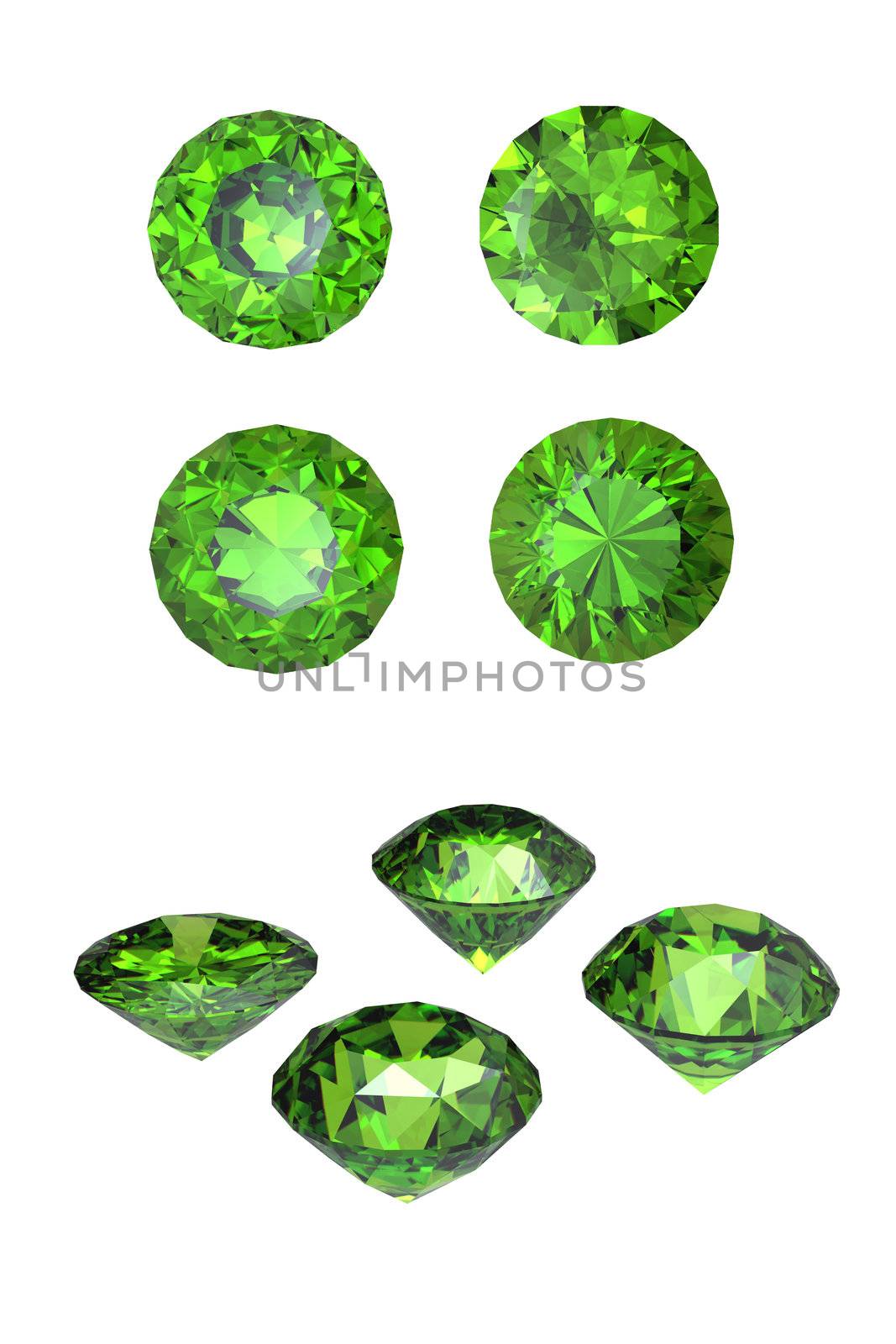 Round peridot isolated on white background. Gemstone