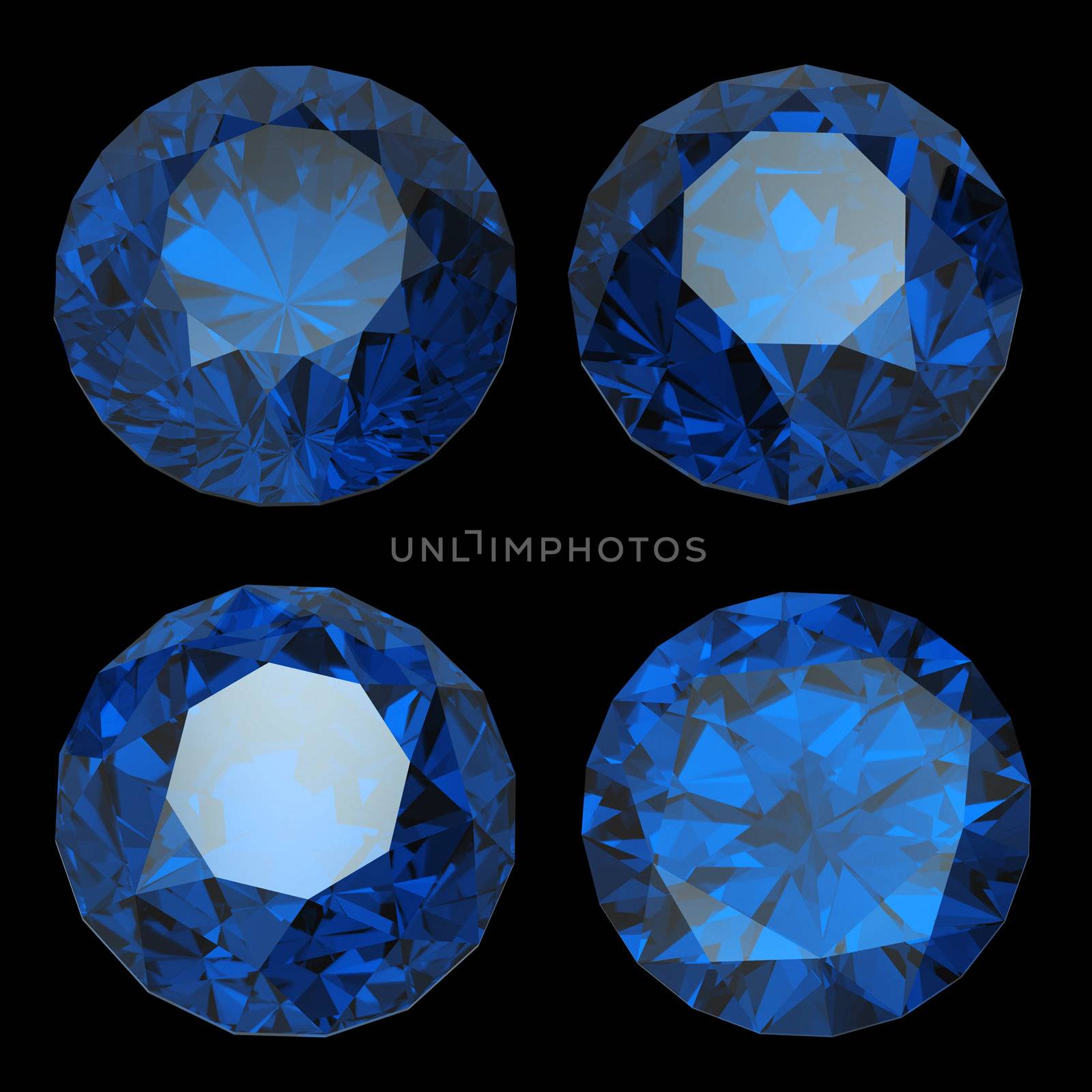 Round  blue sapphire isolated on black background. Gemstone